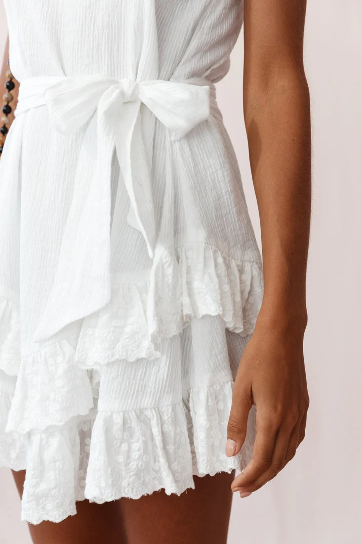Petrie Ruffle Detail Waist Tie Dress White - Image 4