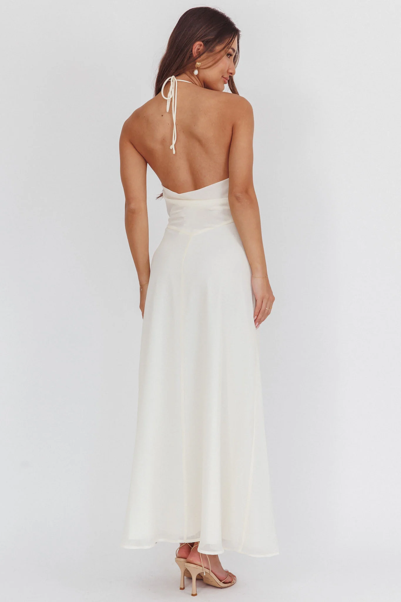 Petronilla Rosette Halterneck Maxi Dress Eggshell - Image 2