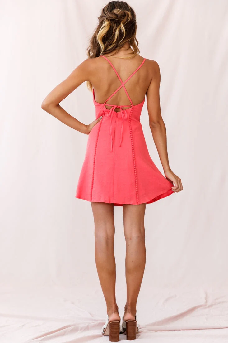 Petunia Tie-Up Back Mini Dress Coral - Image 4