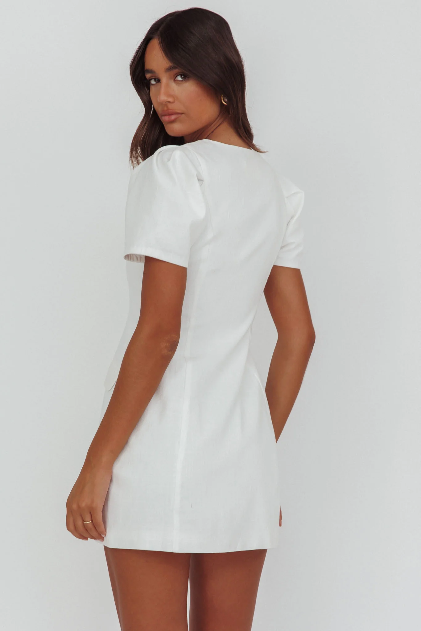 Philomena Button Front Mini Dress White - Image 2
