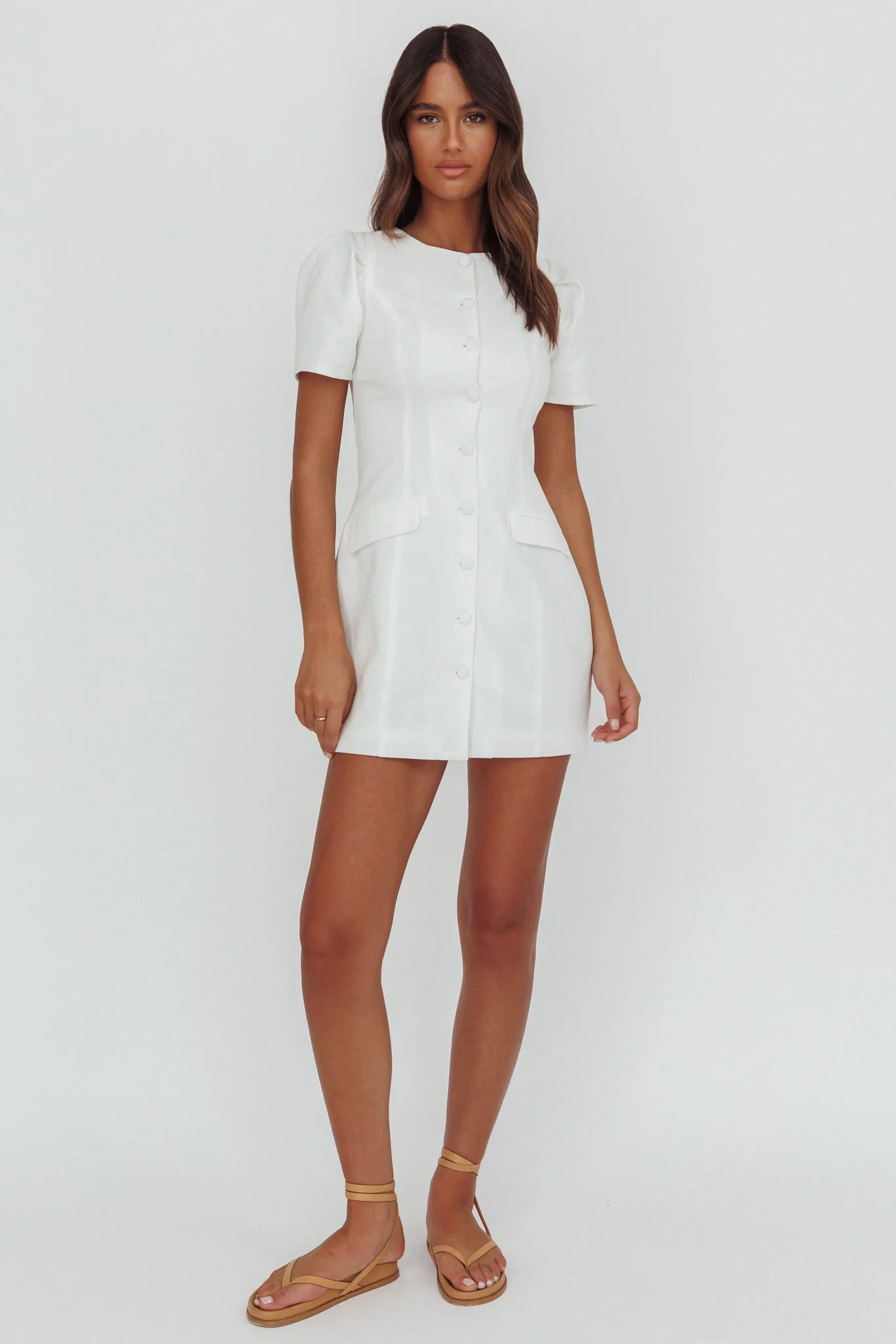 Philomena Button Front Mini Dress White - Image 4