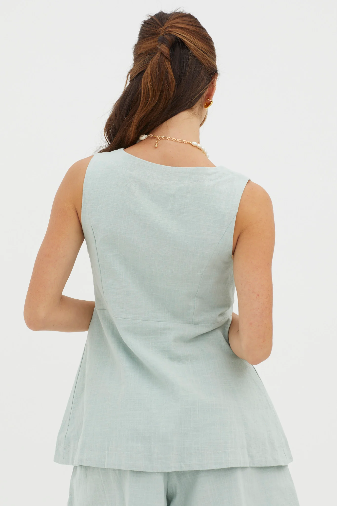 Philomena Button Pocket Vest Top Sage - Image 2