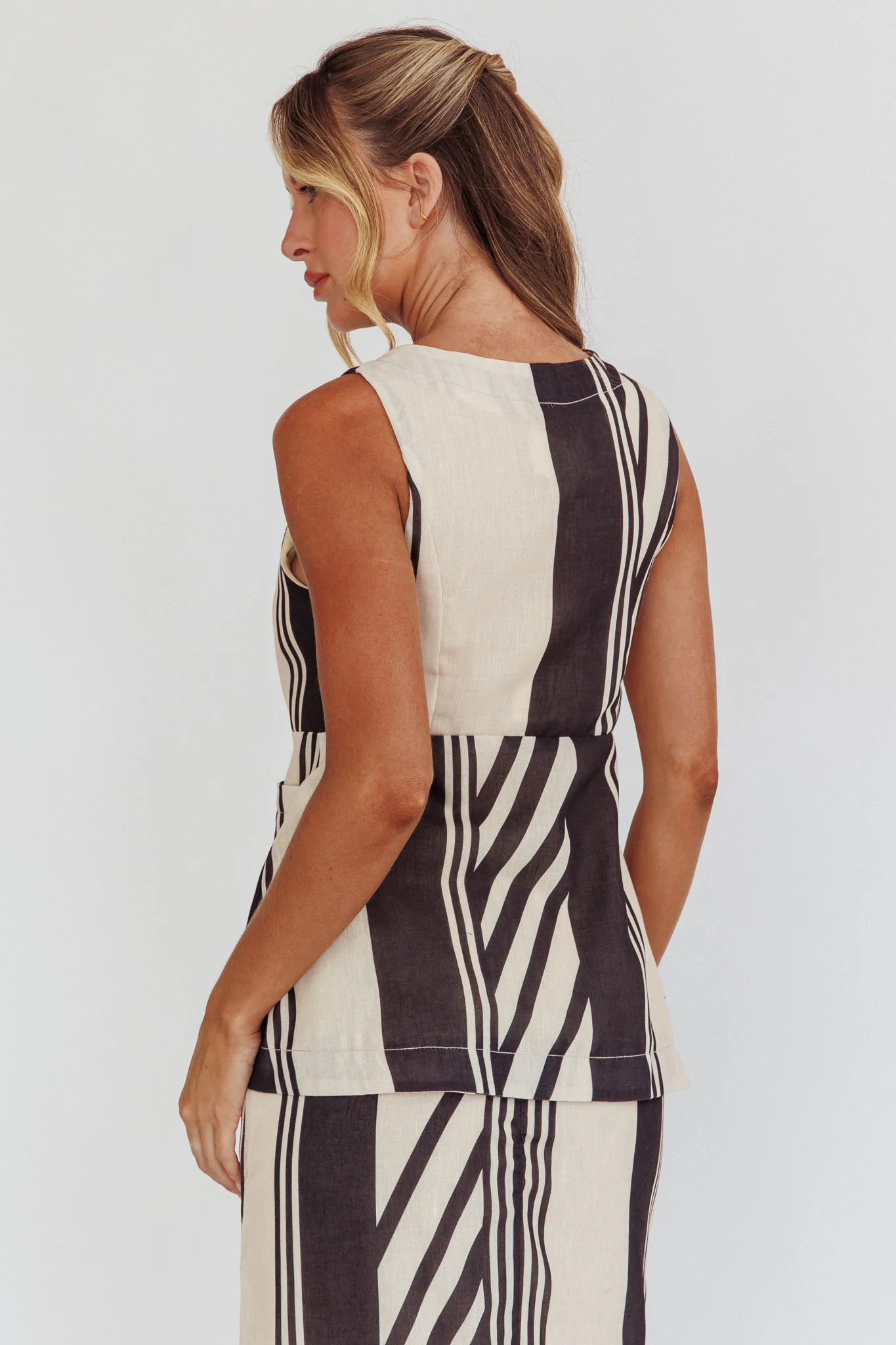Philomena Button Pocket Vest Top Stripe Black - Image 3