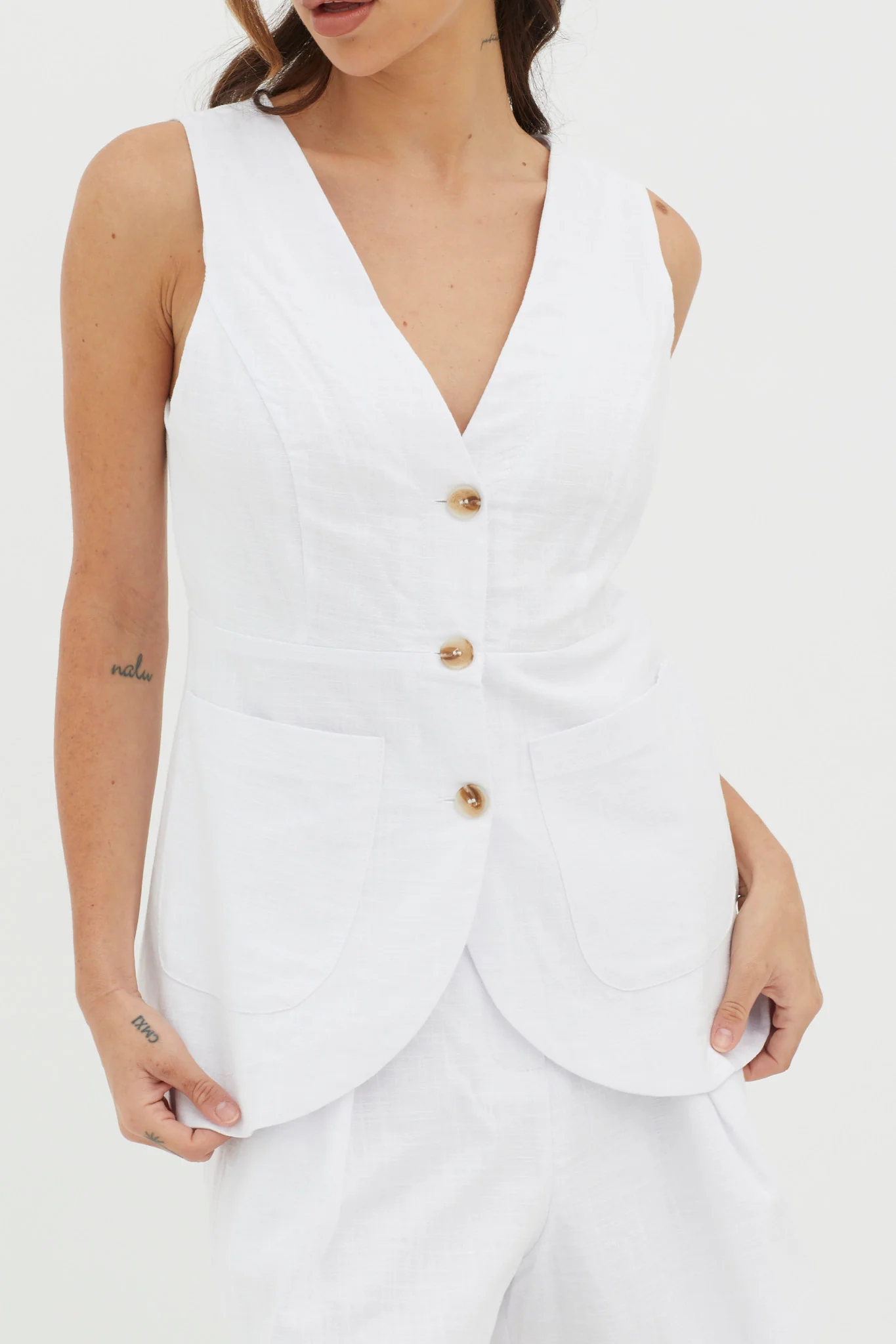Philomena Button Pocket Vest Top White - Image 4