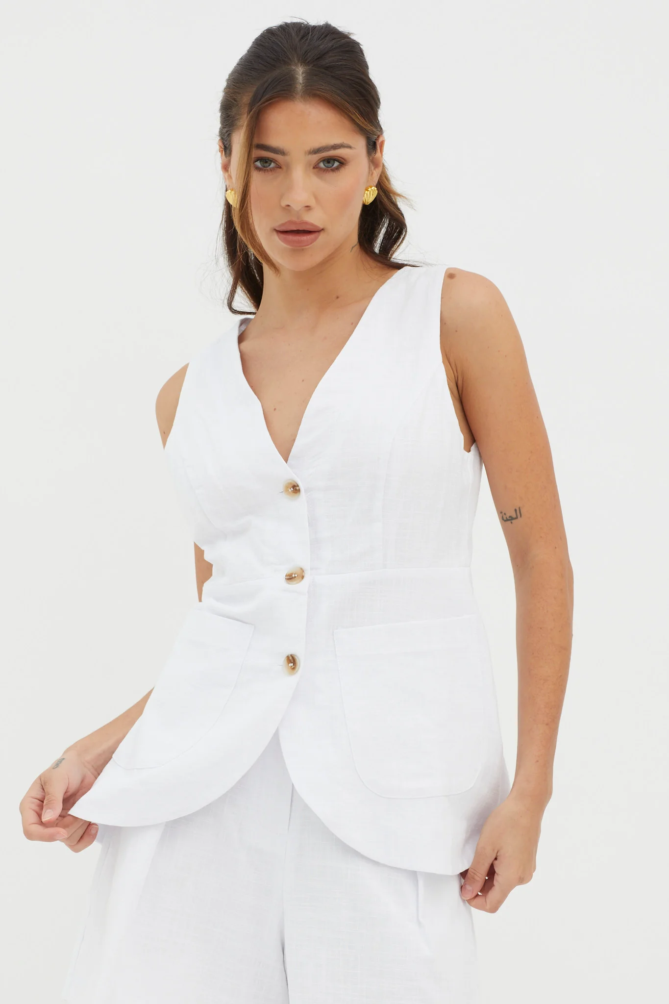 Philomena Button Pocket Vest Top White - Image 5