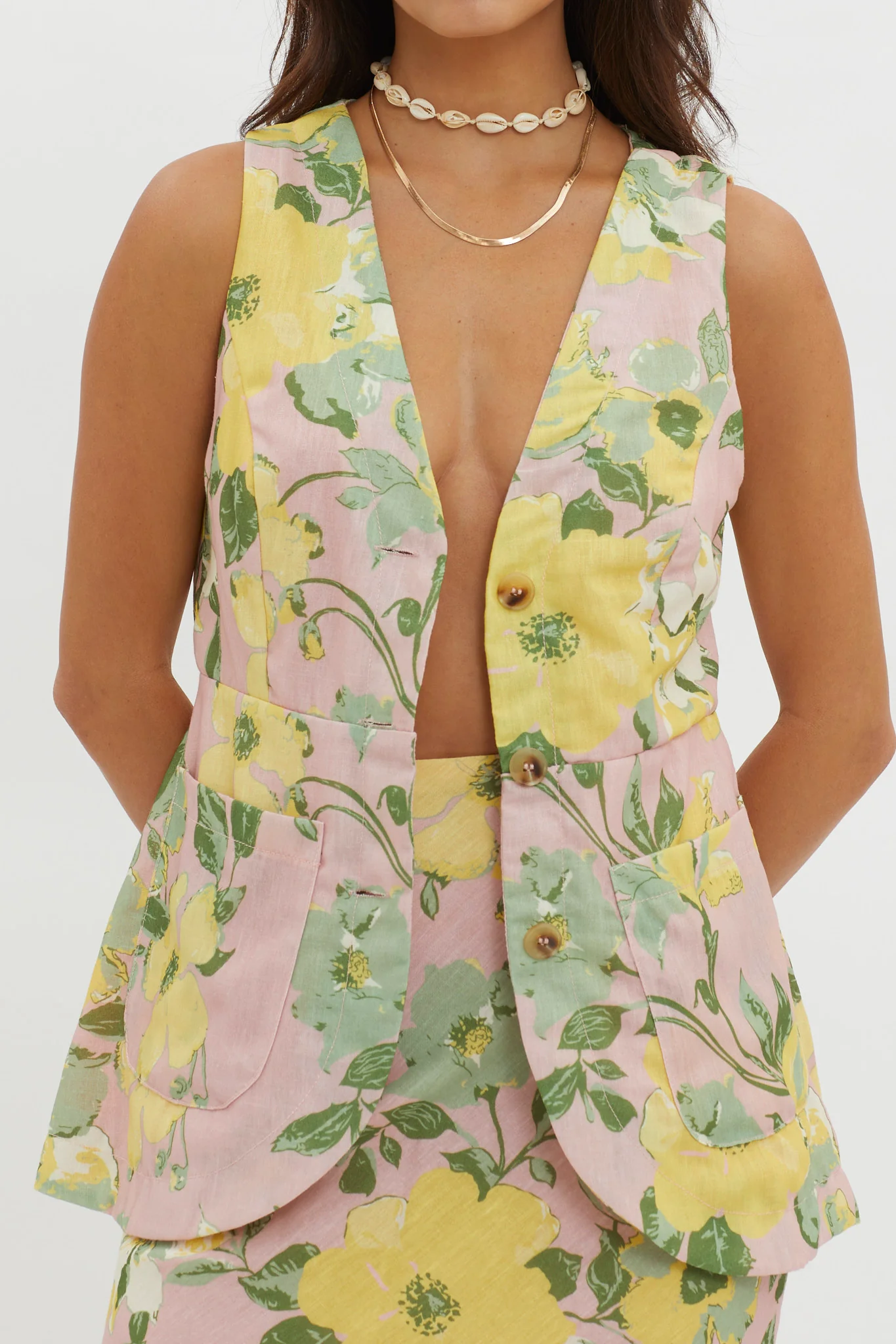 Philomena Button Vest Top Floral Blush - Image 3