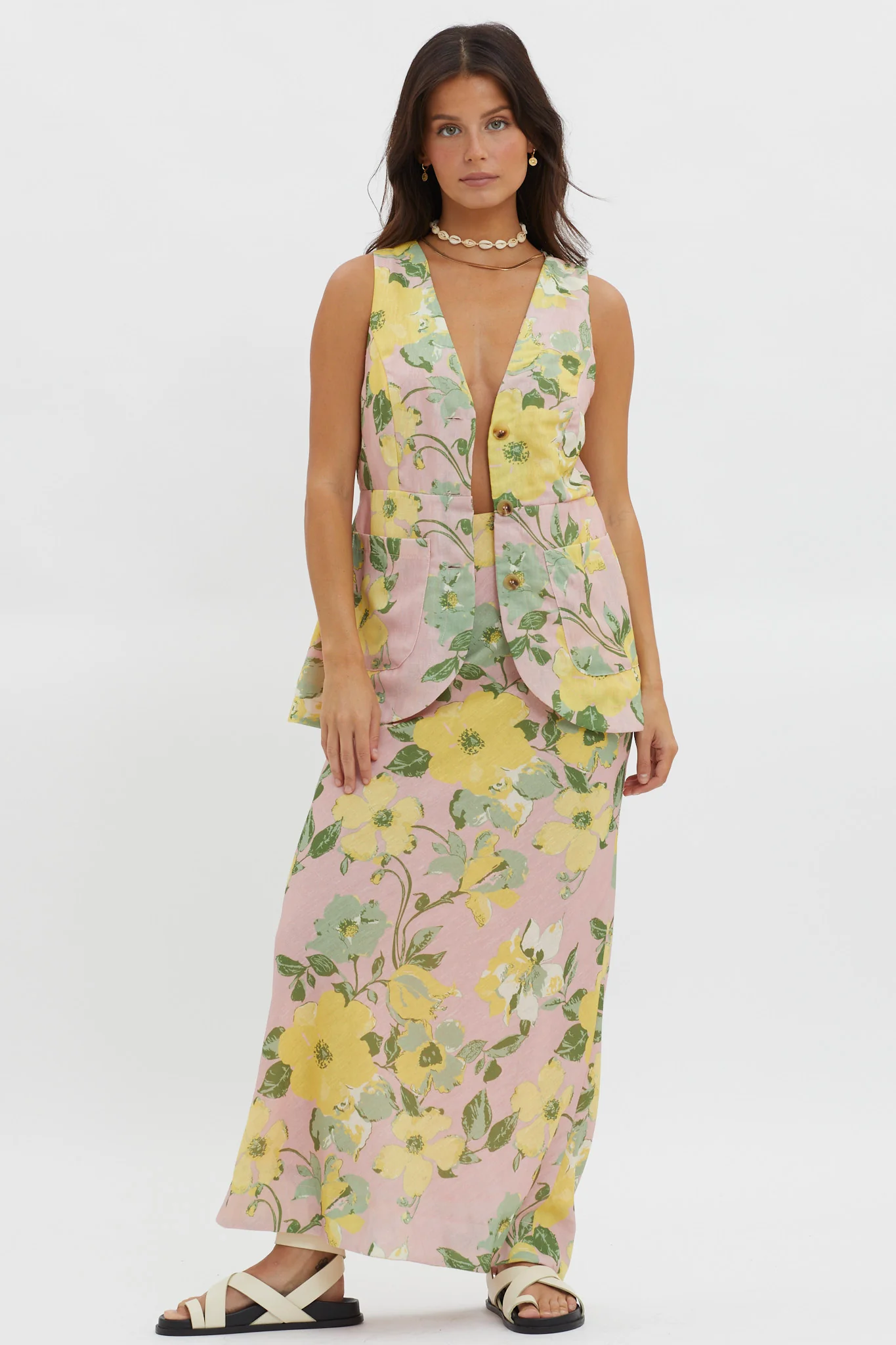 Philomena Button Vest Top Floral Blush - Image 4