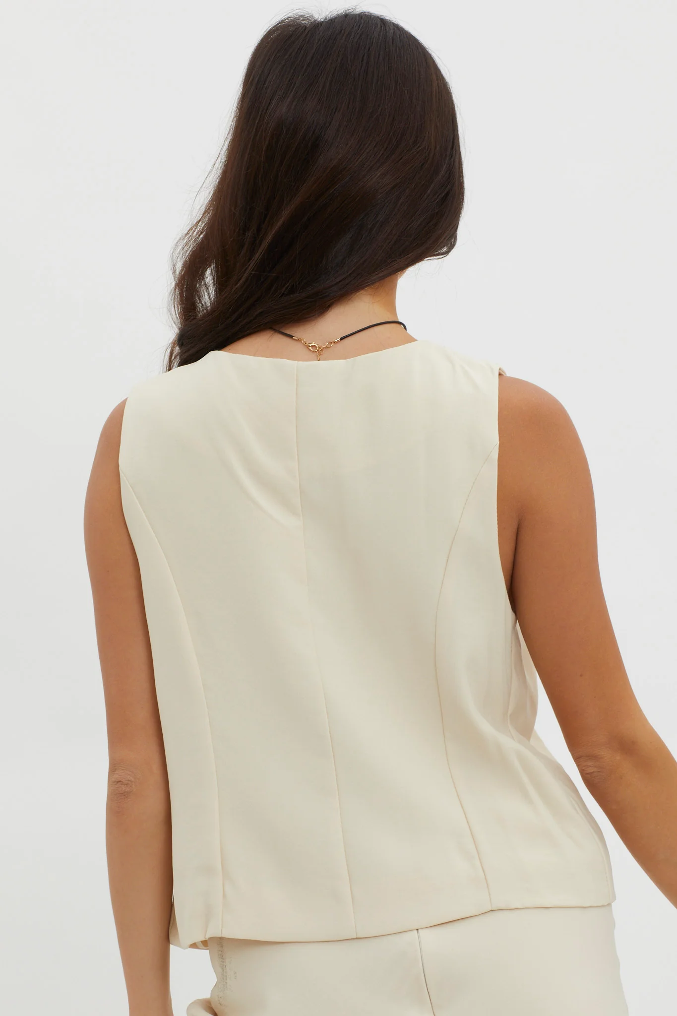 Philomena Button Vest Top Oat - Image 3