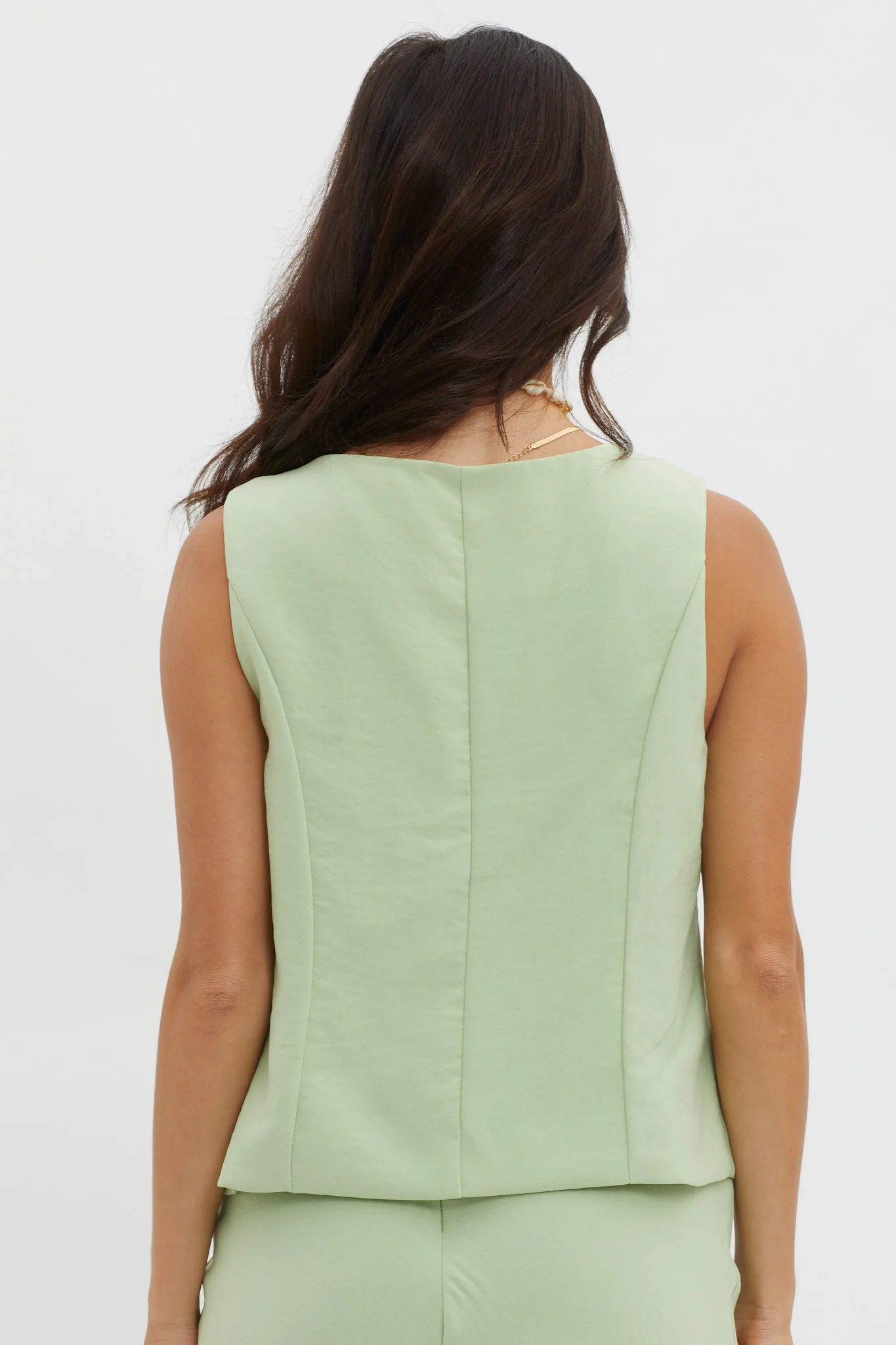 Philomena Button Vest Top Sage - Image 2