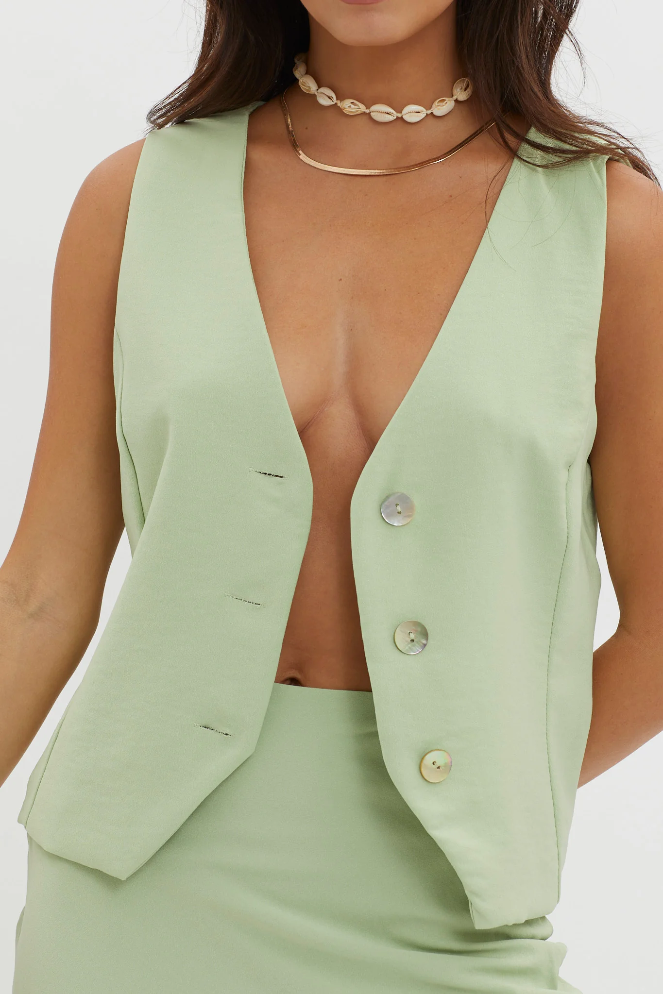 Philomena Button Vest Top Sage - Image 3