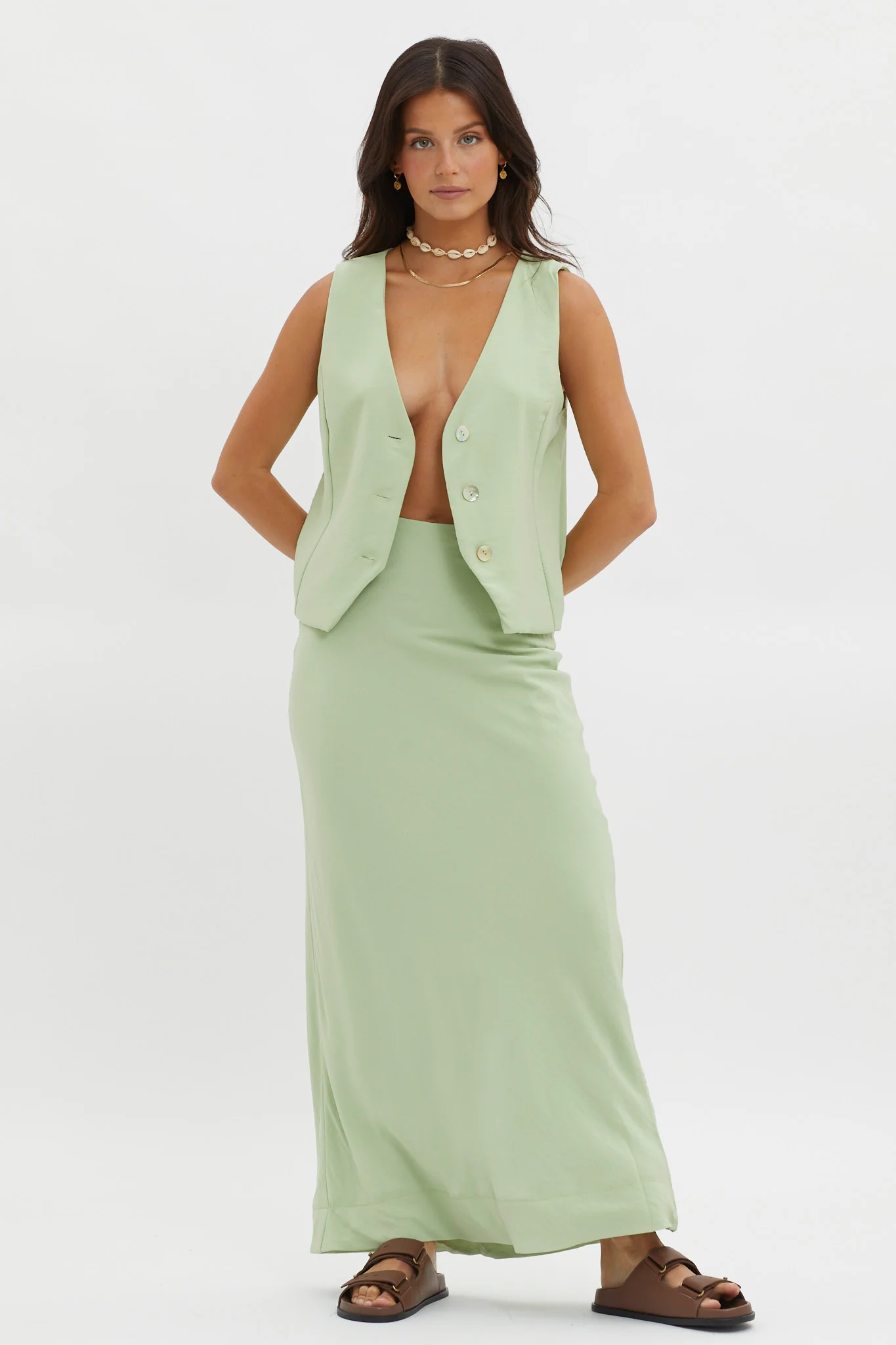 Philomena Button Vest Top Sage - Image 4
