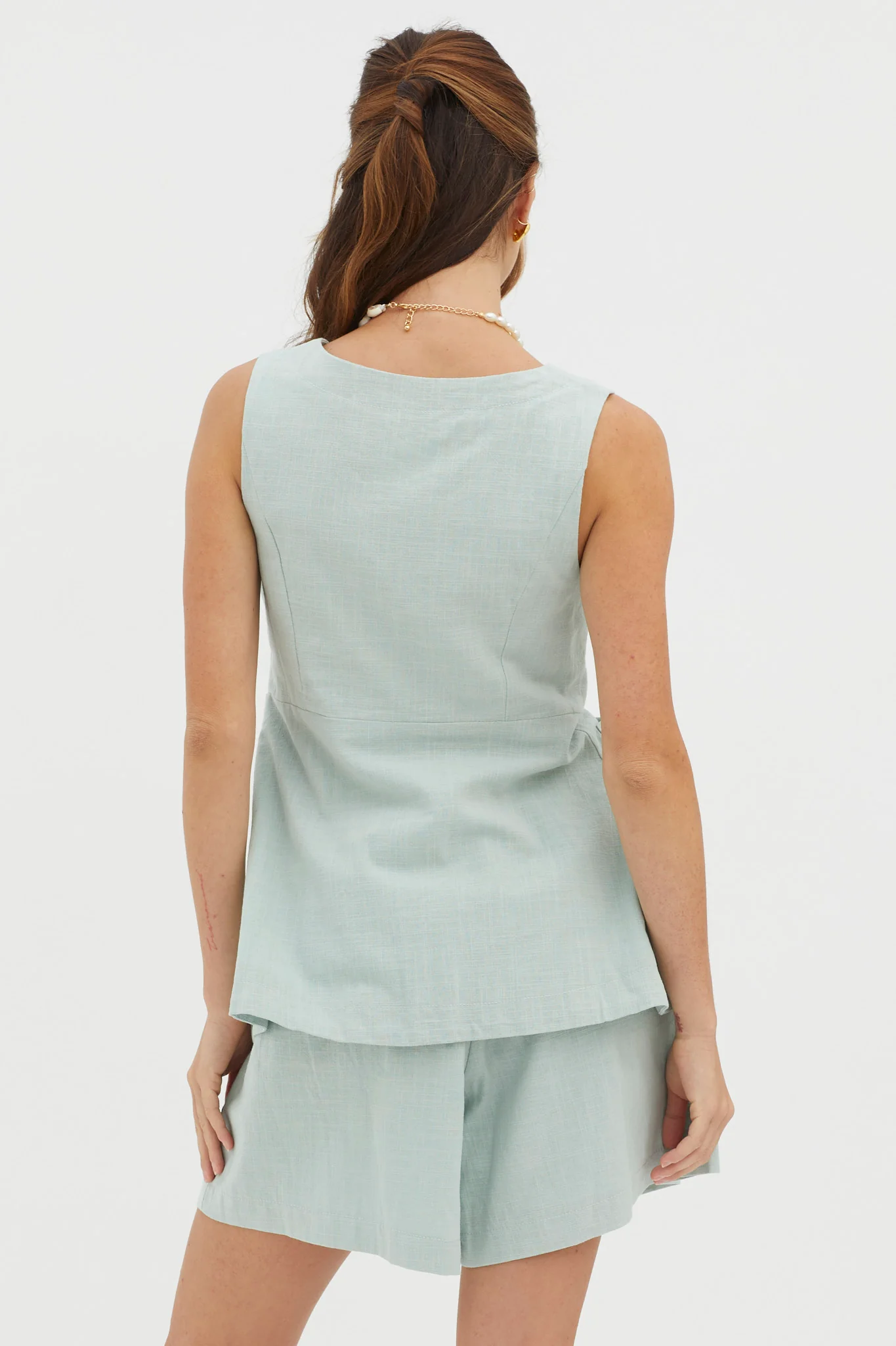 Philomena Pleat Shorts Sage - Image 2