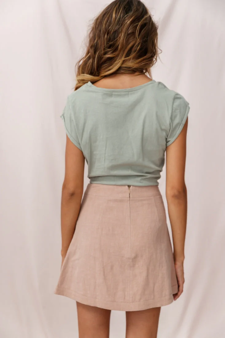 Pia Faux Placket Tortoise Shell Button Skirt Mocha - Image 4