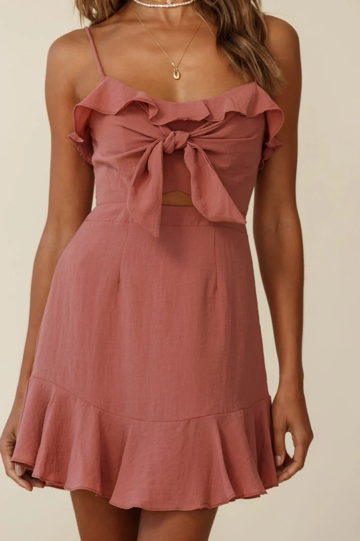 Pico Tied-Knot Bust Ruffle Dress Brown - Image 7