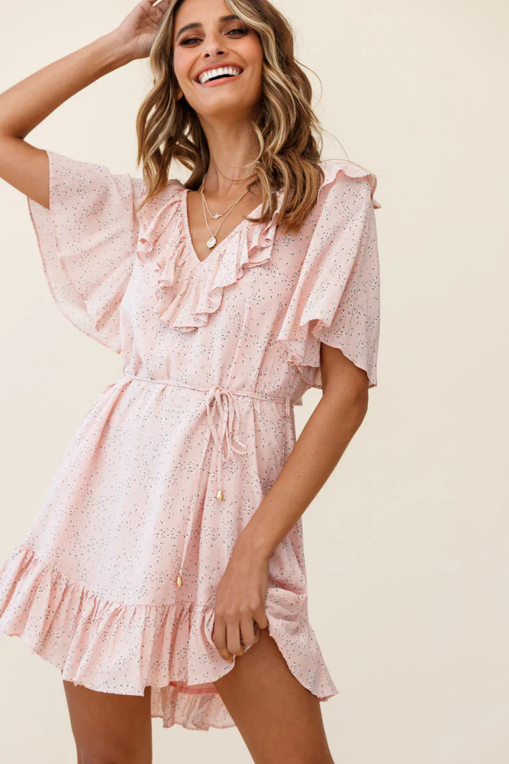 Piper V-Back String Tie Dress Floral Print Pink - Image 2