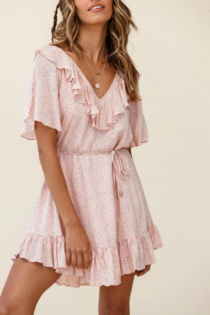 Piper V-Back String Tie Dress Floral Print Pink - Image 6