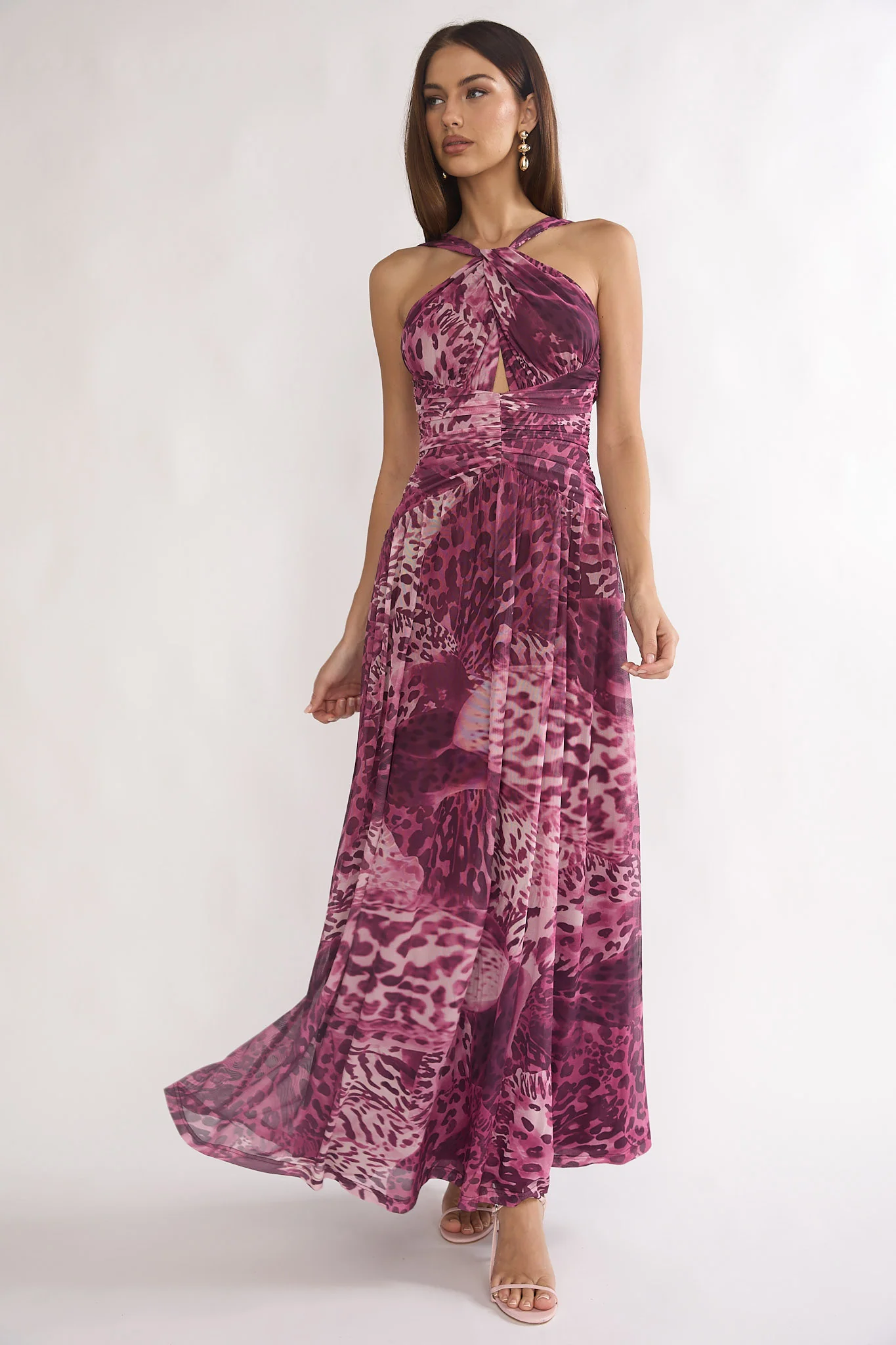 Pirelle Cut-Out Back Maxi Dress Leopard Purple - Image 4