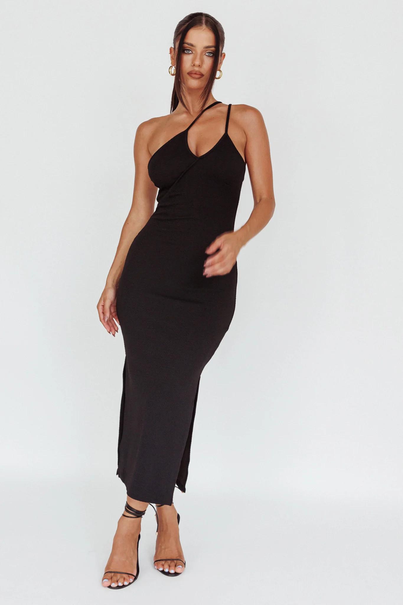 Planets Align Double Strap Midi Dress Black - Image 5