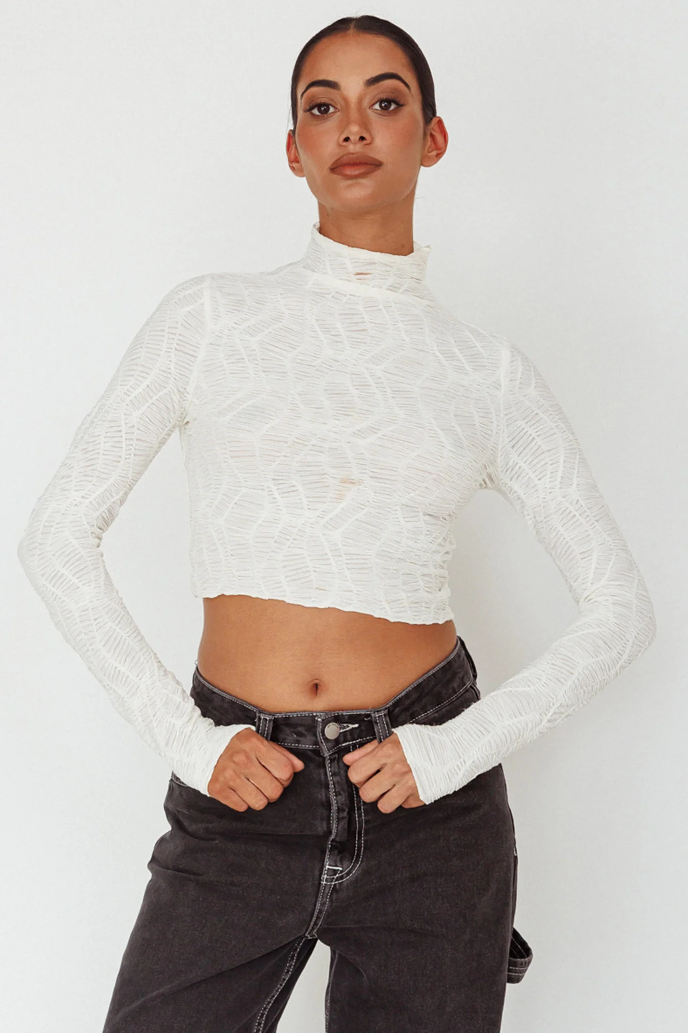 Plato High Neck Crop Top Off White - Image 2