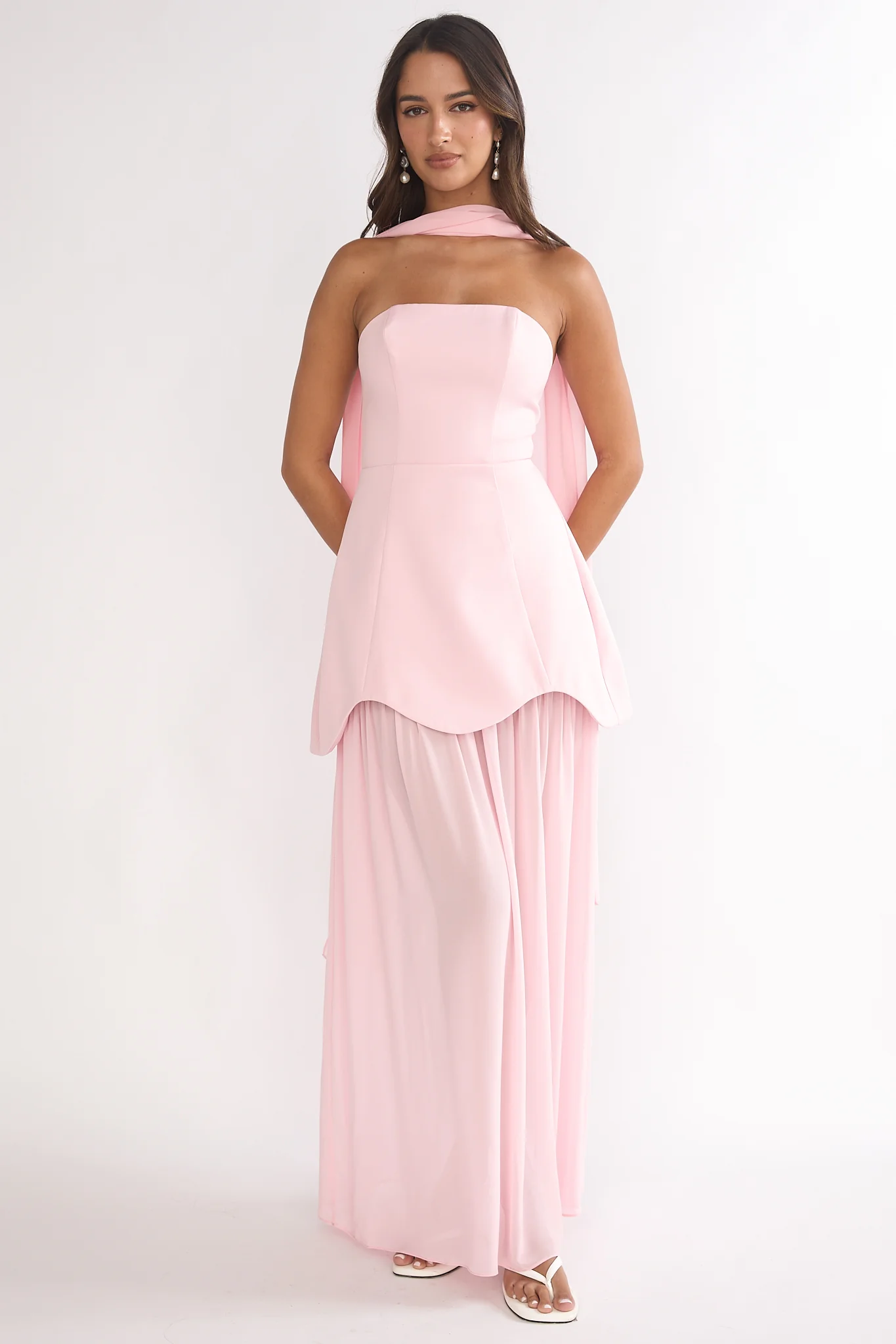 Poema Scalloped Sheer Hem Maxi Dress Pink - Image 2