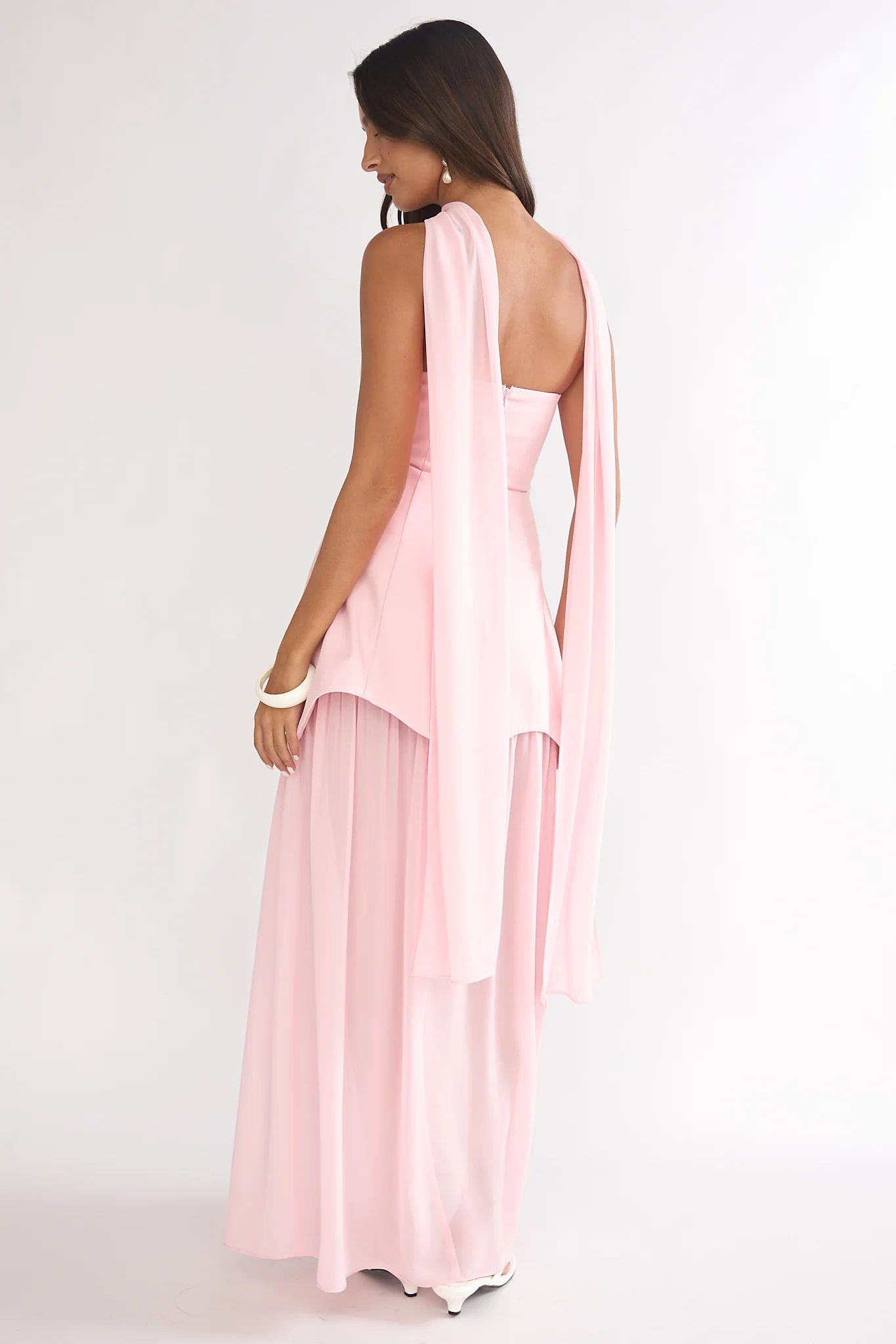 Poema Scalloped Sheer Hem Maxi Dress Pink - Image 3