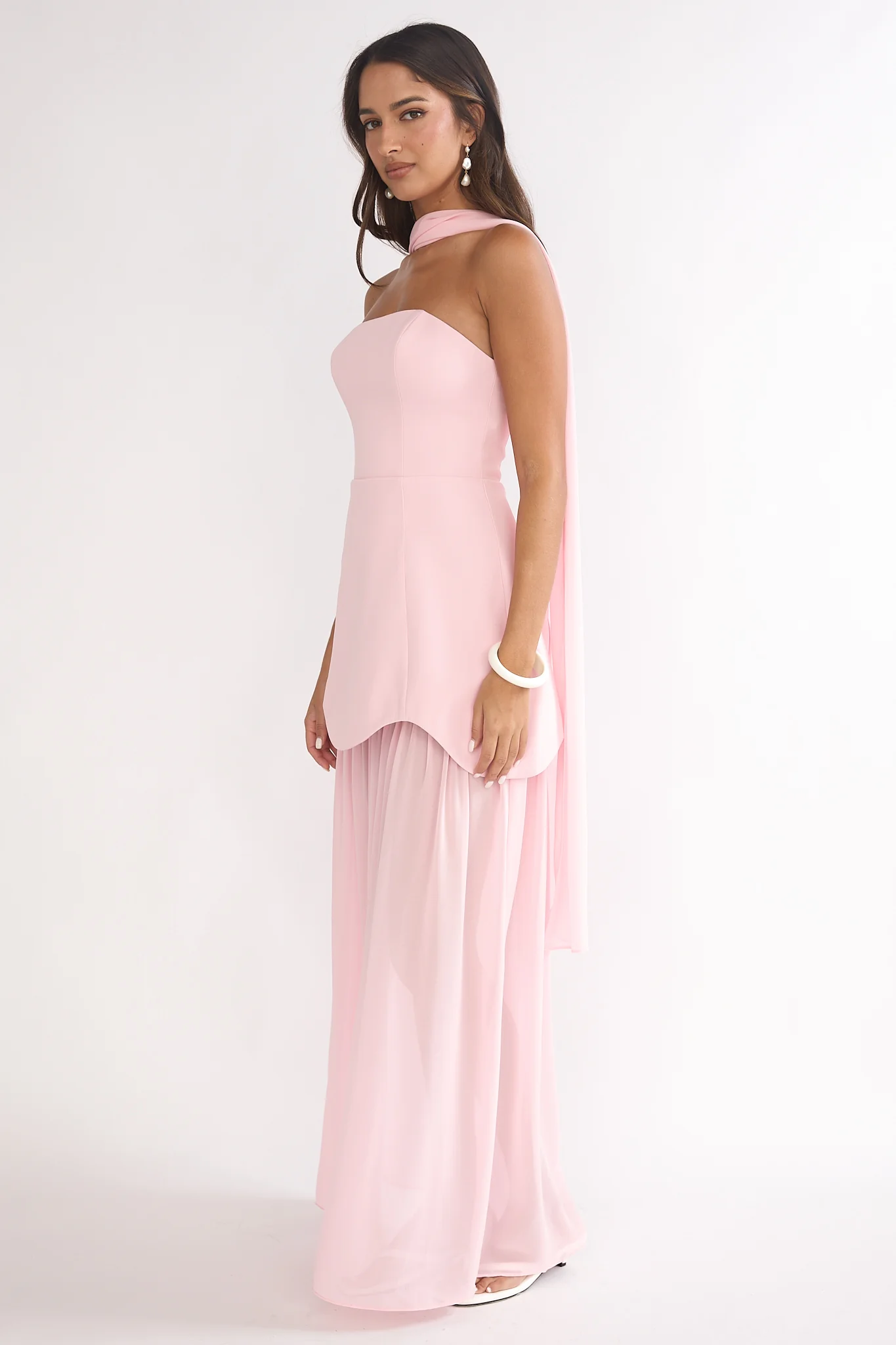 Poema Scalloped Sheer Hem Maxi Dress Pink - Image 6