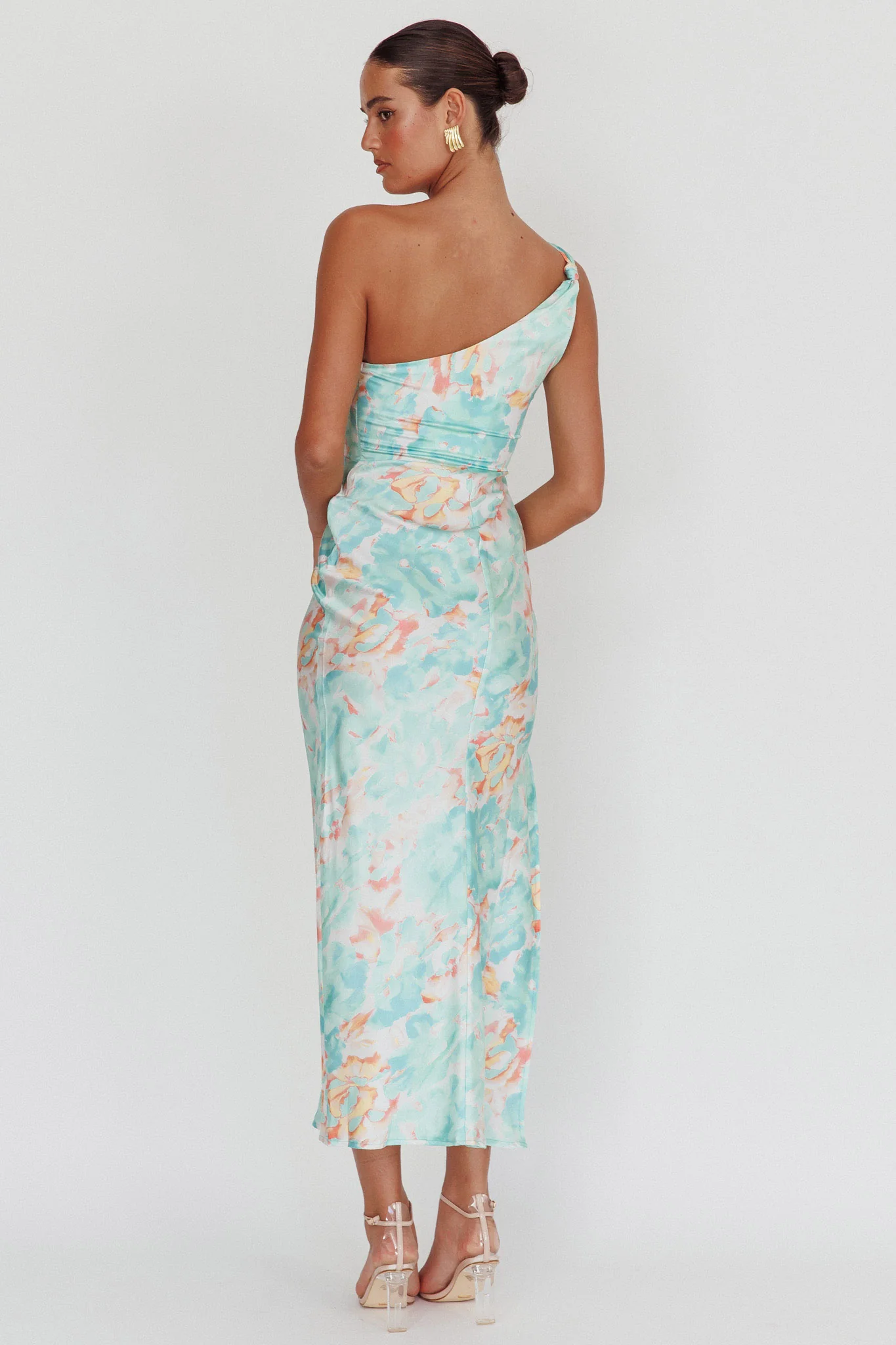 Portland One-Shoulder Maxi Dress Floral Mint - Image 2