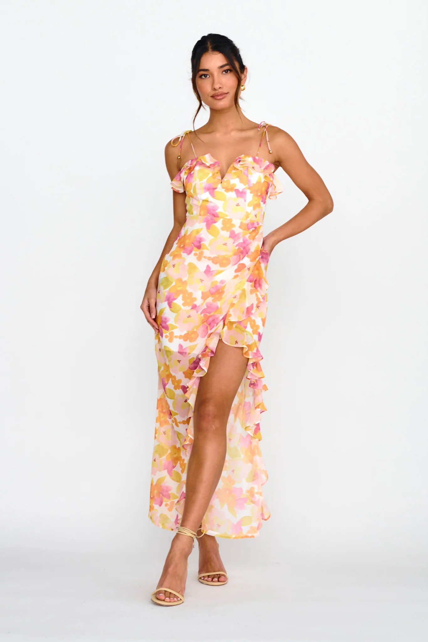Portofino Cut-Out Split Midi Dress Floral Red - Image 3