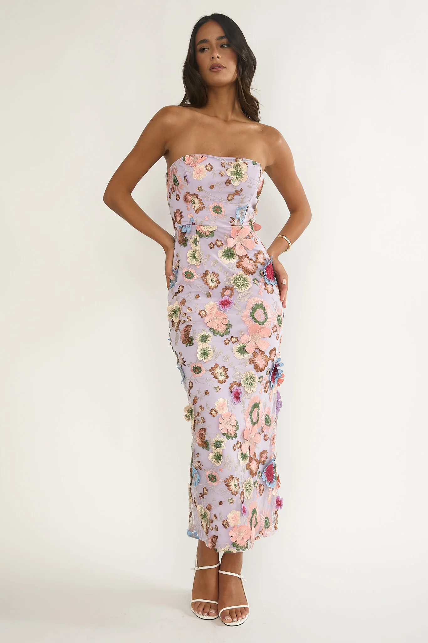 Posetta Strapless Floral Embellished Maxi Dress Purple - Image 5