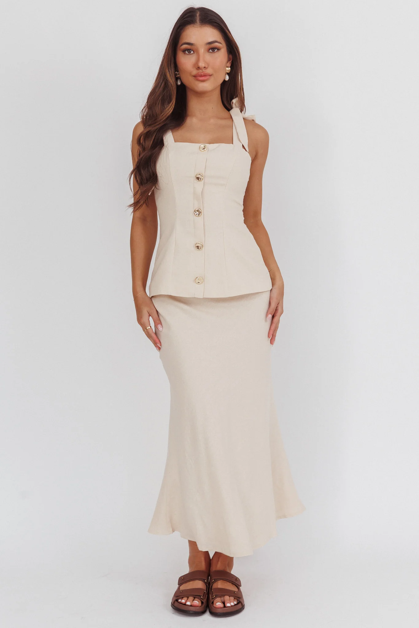 Post It Tied Shoulder Button Front Top Cream - Image 4