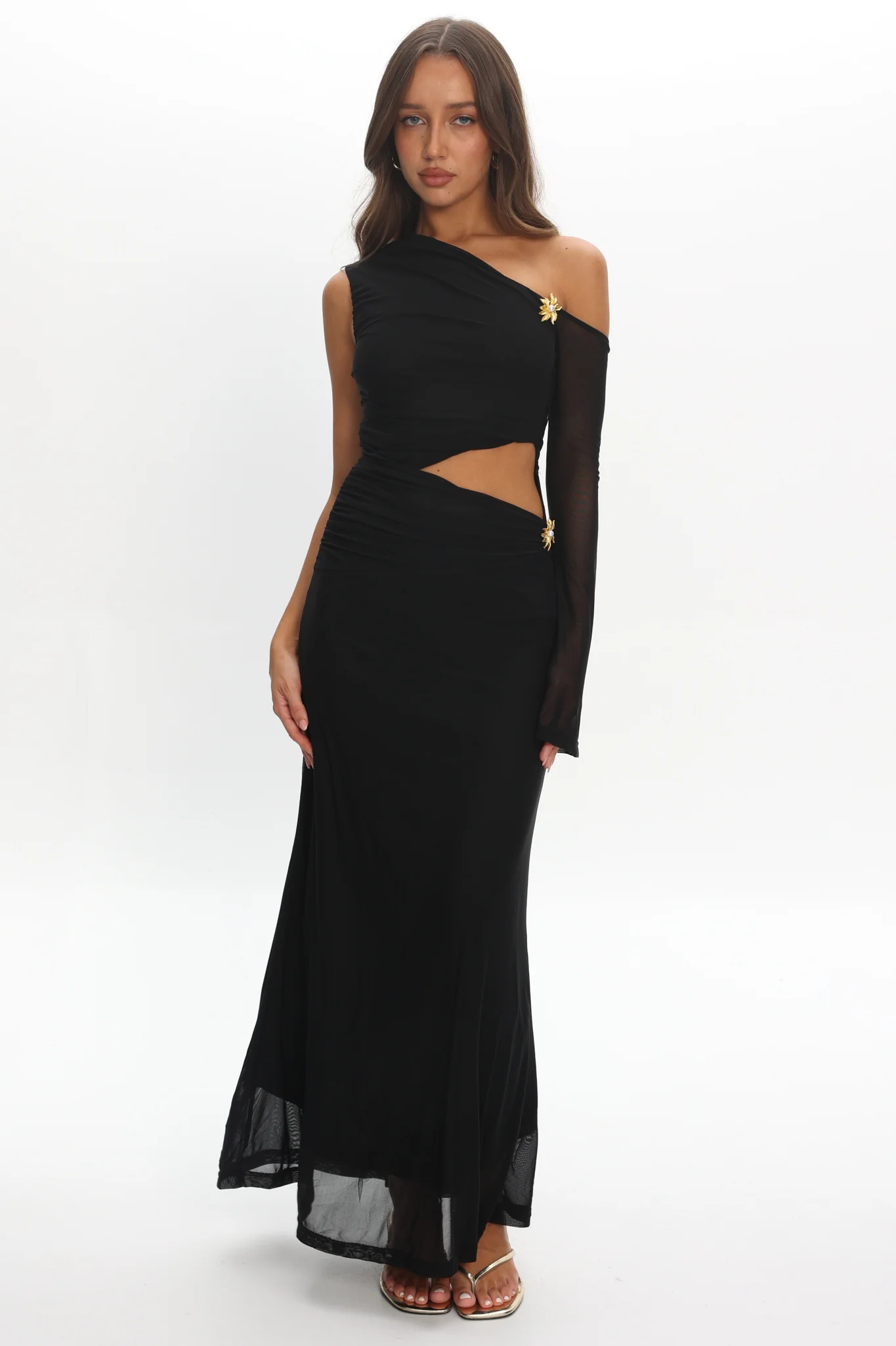 Prima One Shoulder Cut-Out Maxi Dress Black - Image 2