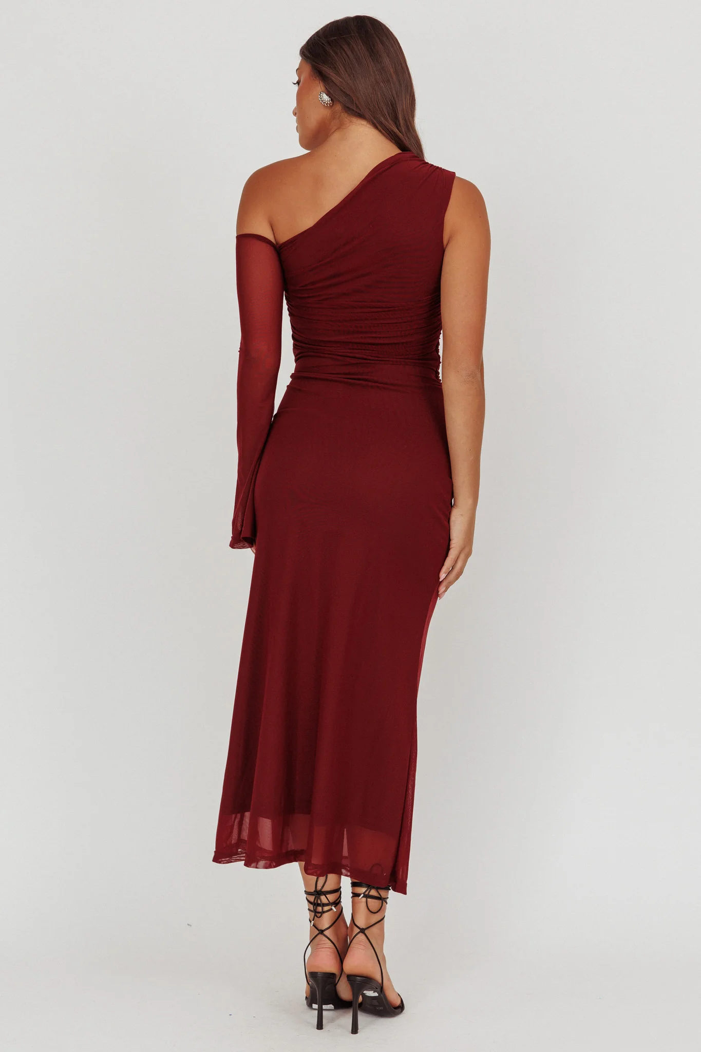 Prima One Shoulder Cut-Out Maxi Dress Wine - Image 2