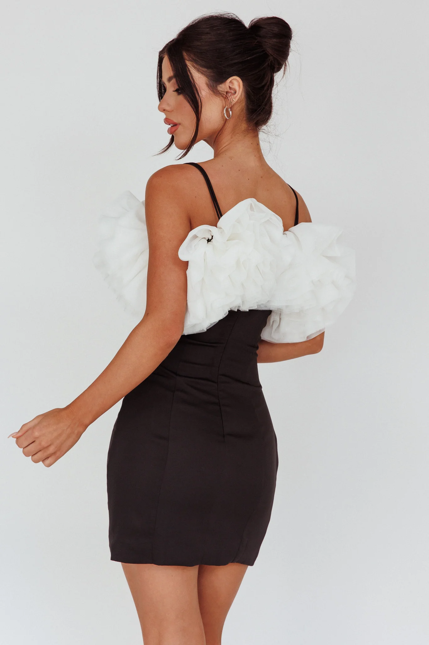 Prima Tulle Neckline Mini Dress Black/White - Image 2