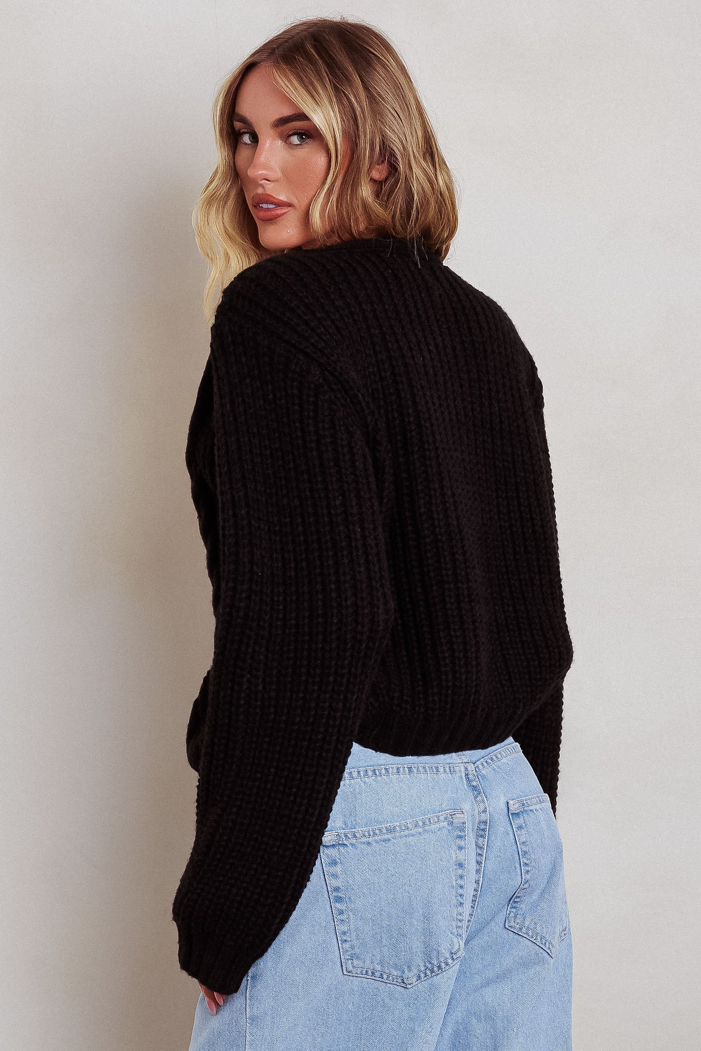 Prime Time Cable Knit Cardigan Black - Image 2