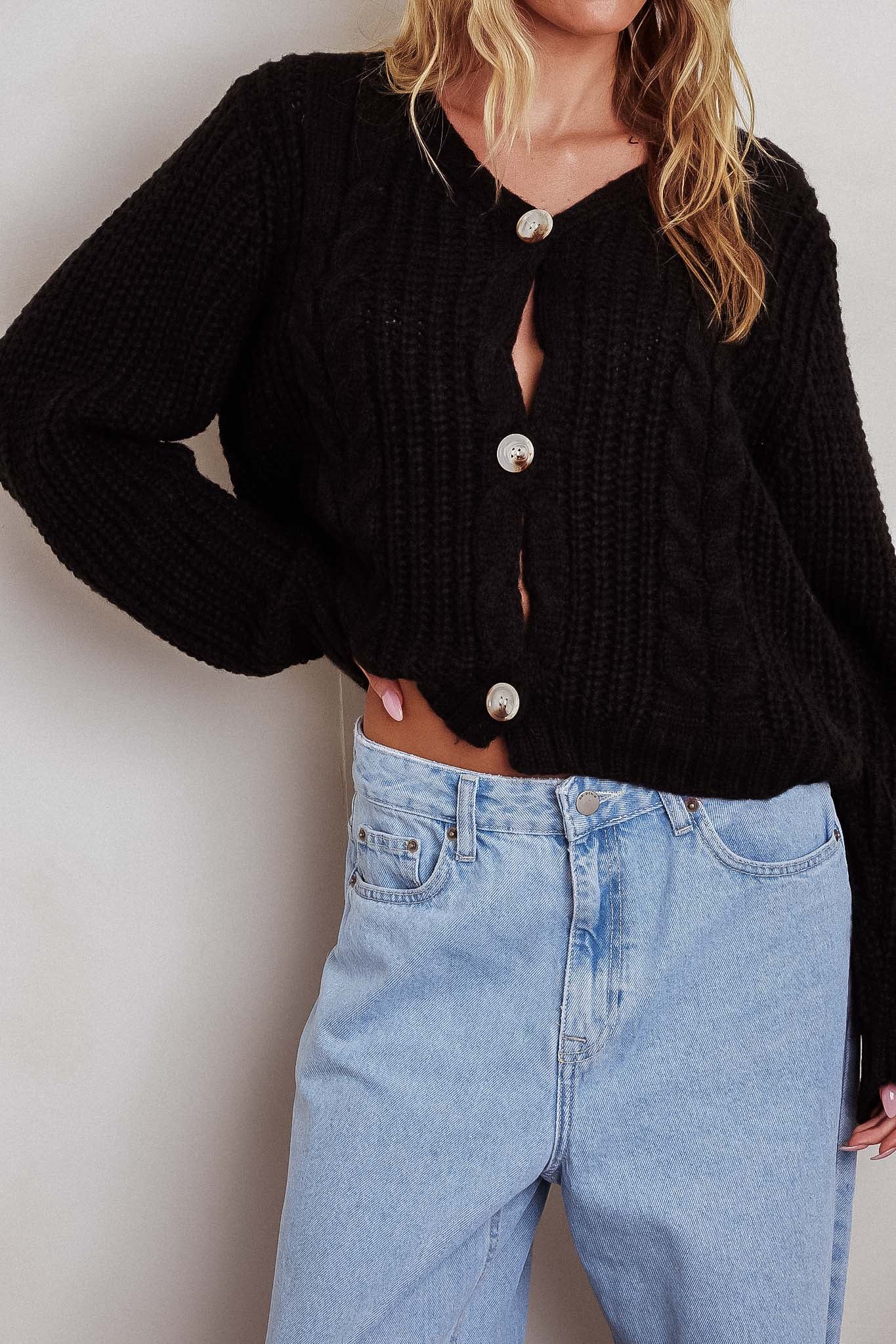 Prime Time Cable Knit Cardigan Black - Image 3