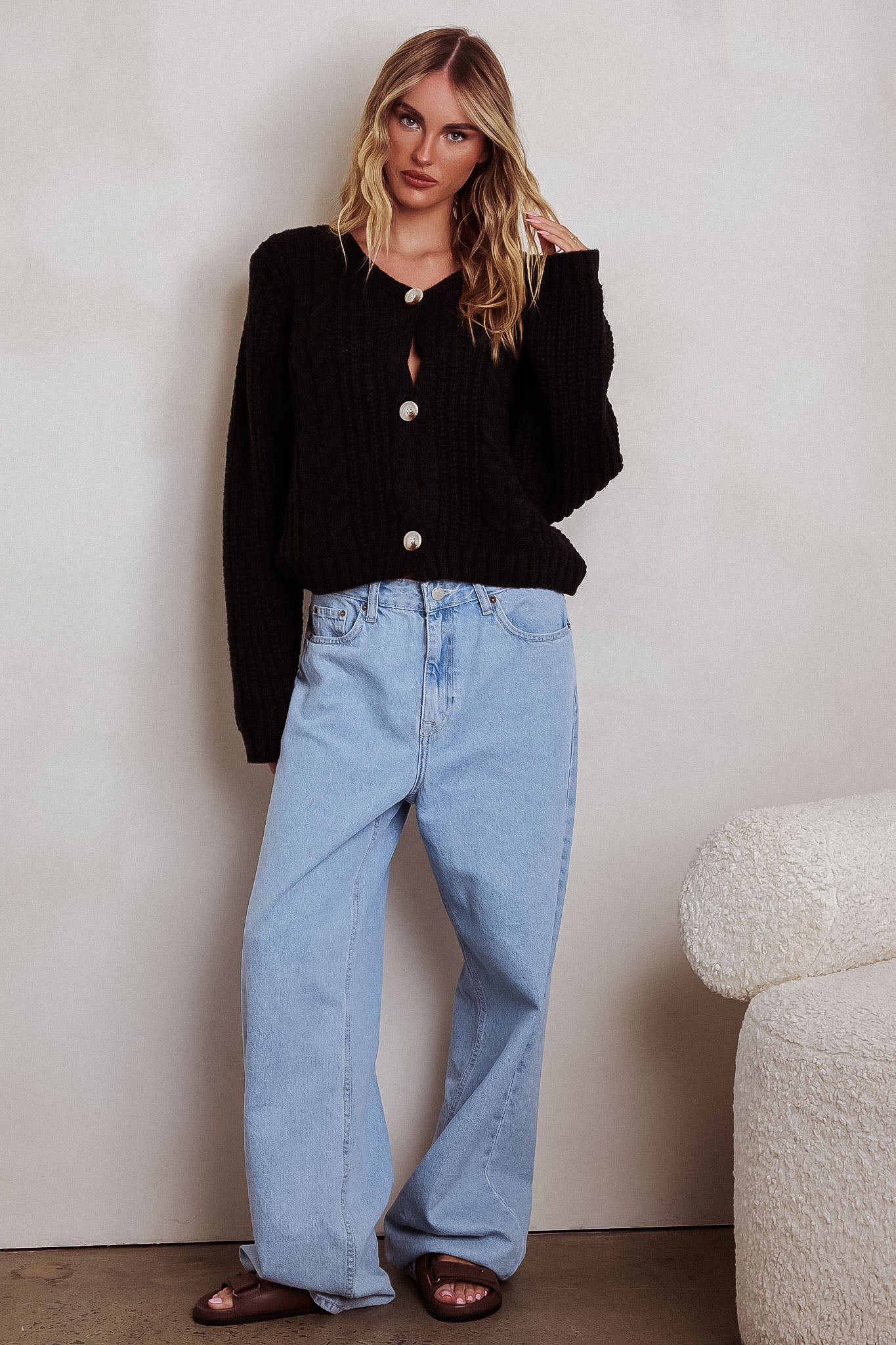 Prime Time Cable Knit Cardigan Black - Image 4