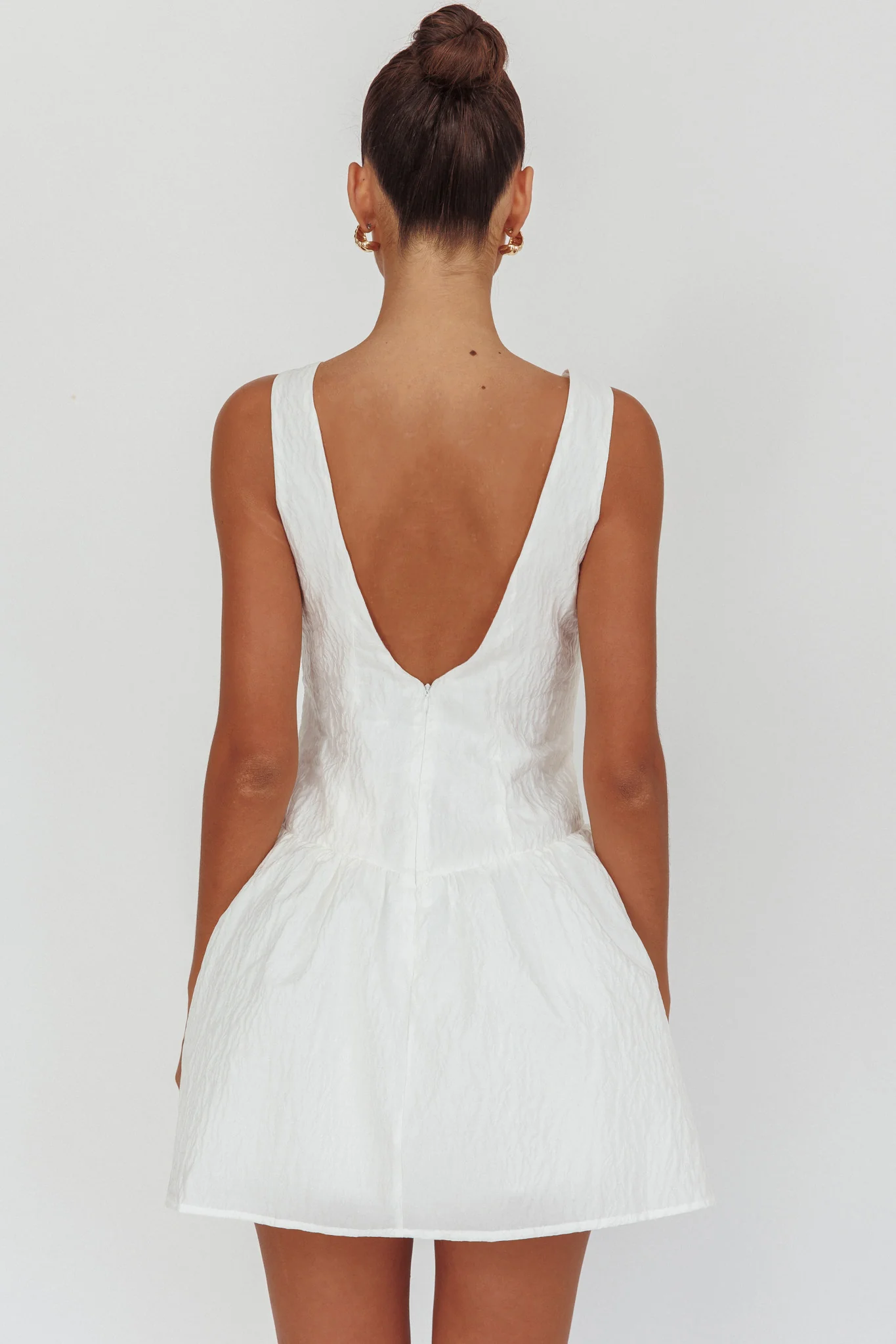 Profile Pic Drop Waist Flounce Mini Dress Textured White - Image 2