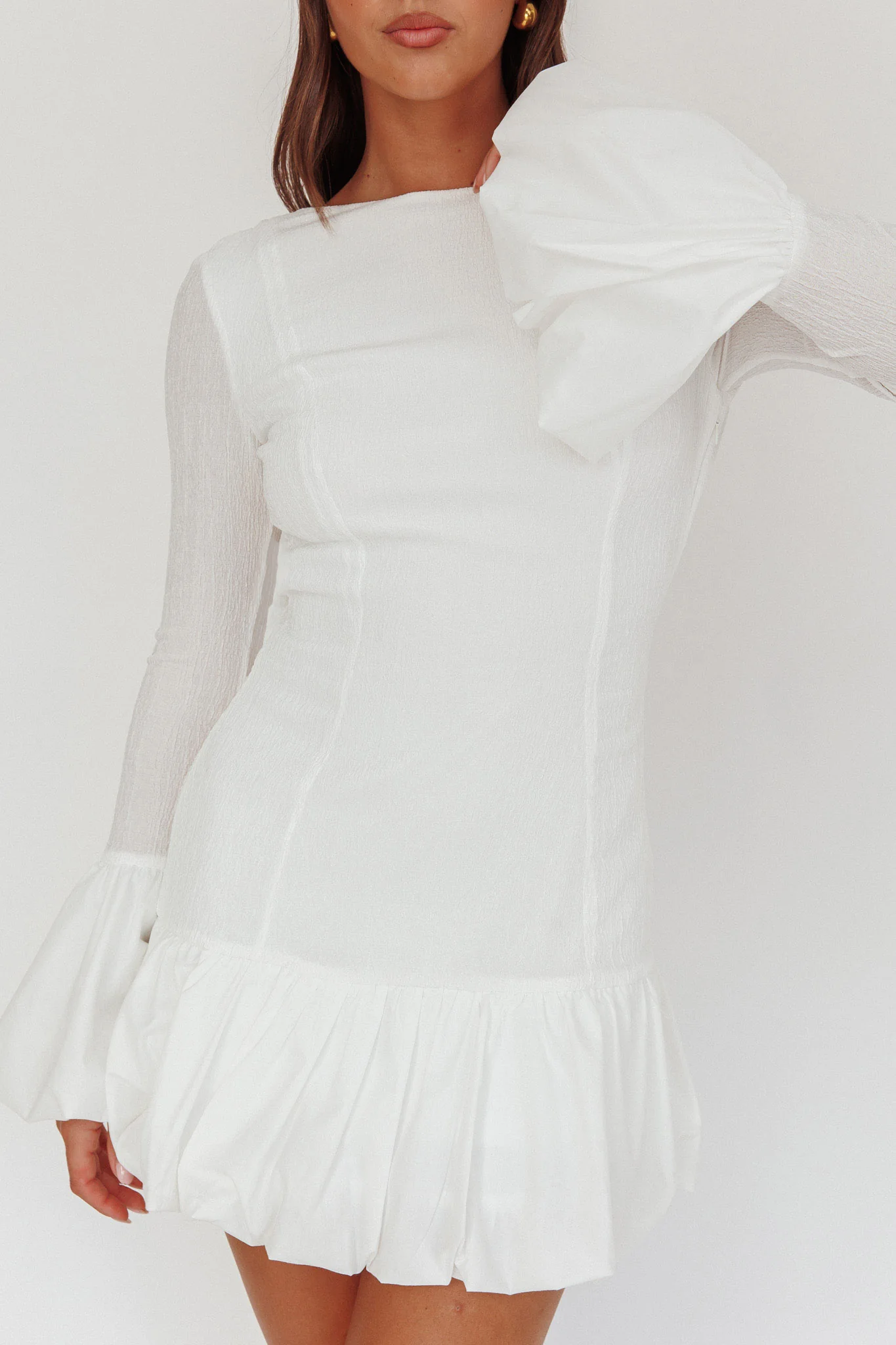 Promise Bubble Hem Open Back Mini Dress White - Image 4