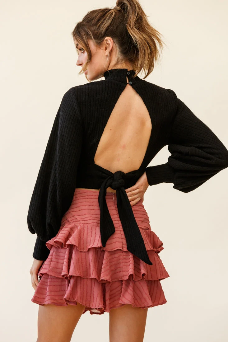 Prove It Keyhole Front Backless Knit Crop Top Black - Image 5