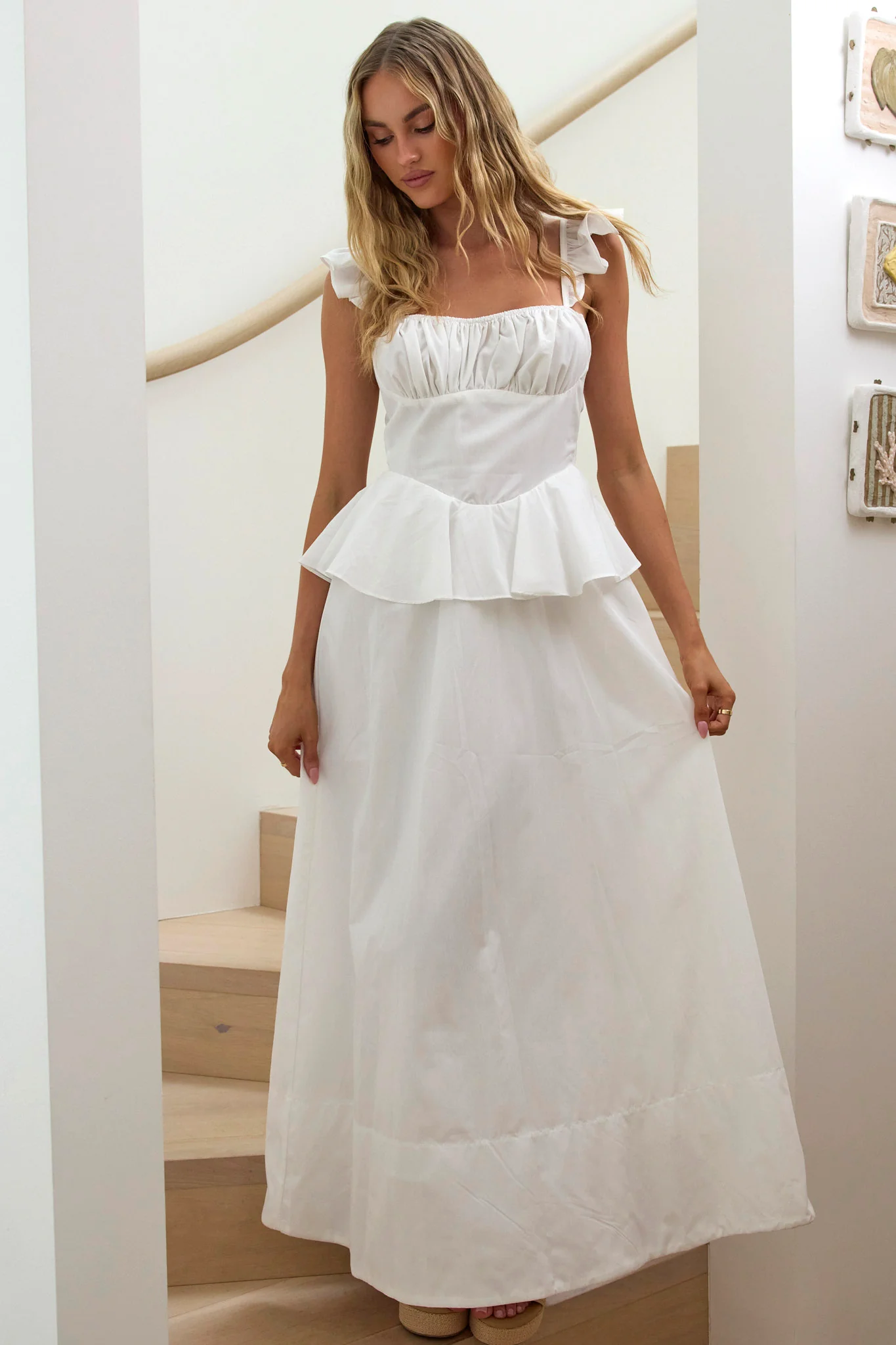 Provence Bloom Peplum Maxi Dress Off White - Image 5
