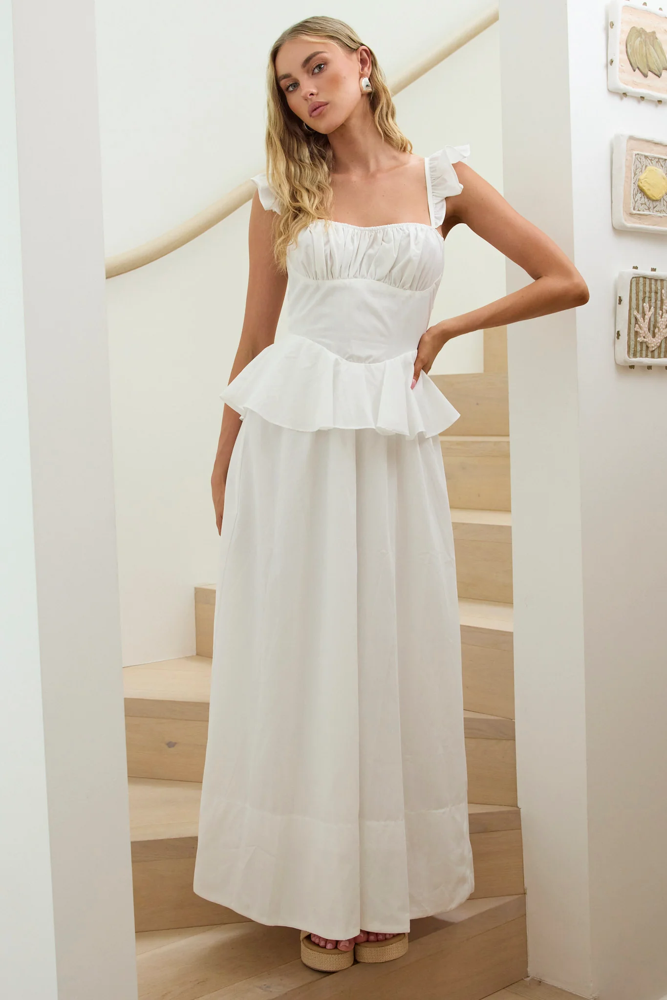 Provence Bloom Peplum Maxi Dress Off White - Image 6