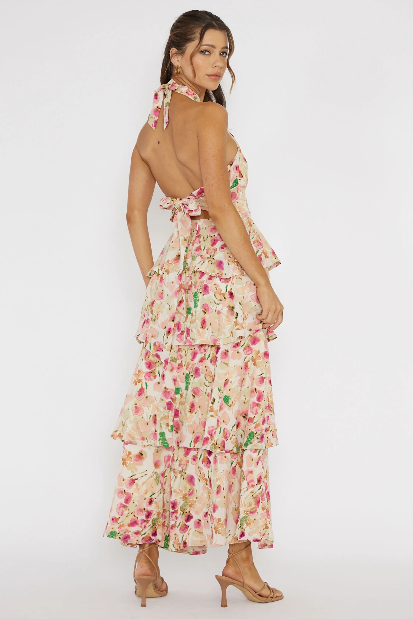 Provence Bloom Tiered Halterneck Dress Pink - Image 2