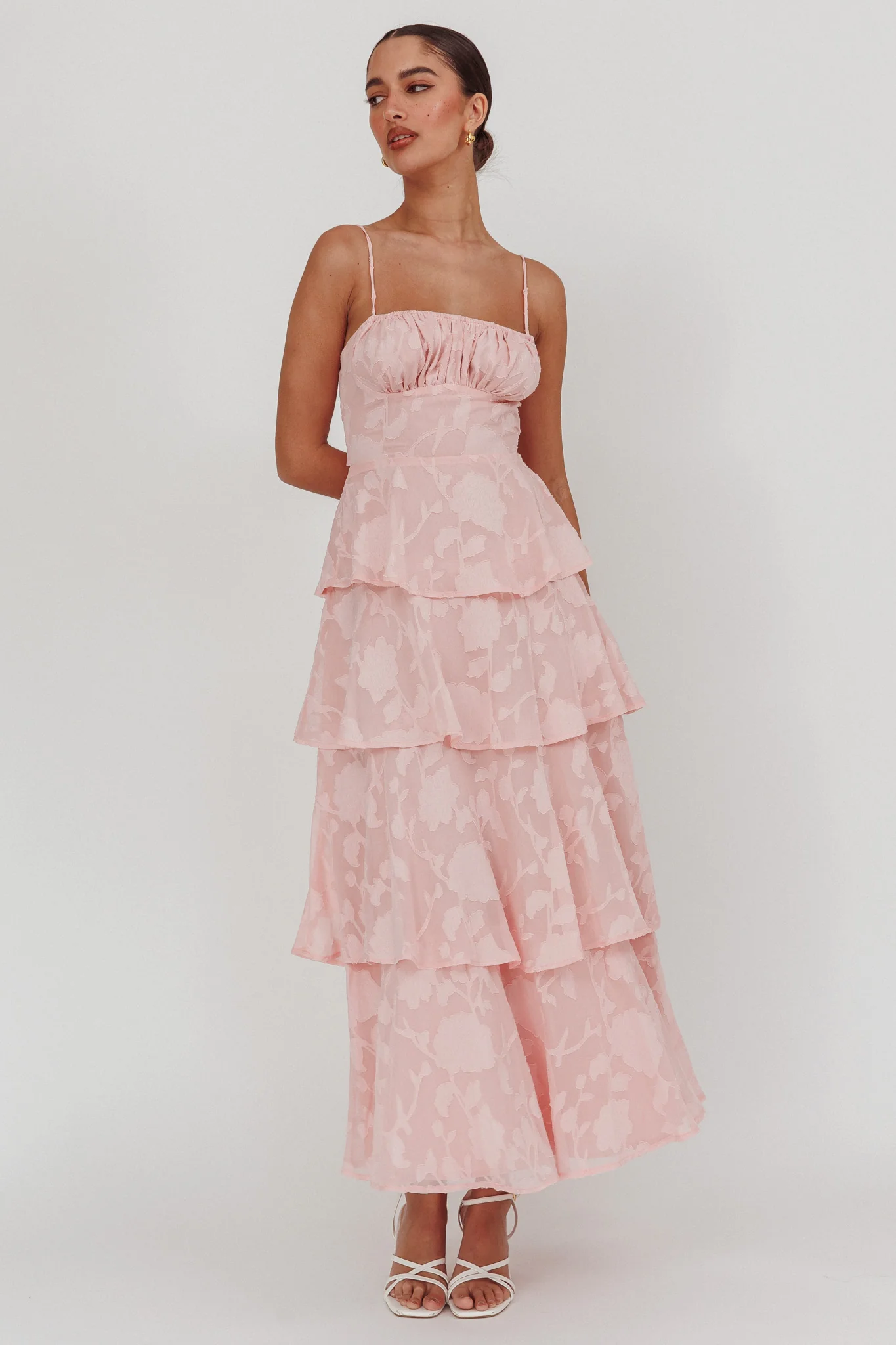 Provence Bloom Tiered Maxi Dress Jacquard Pink - Image 5