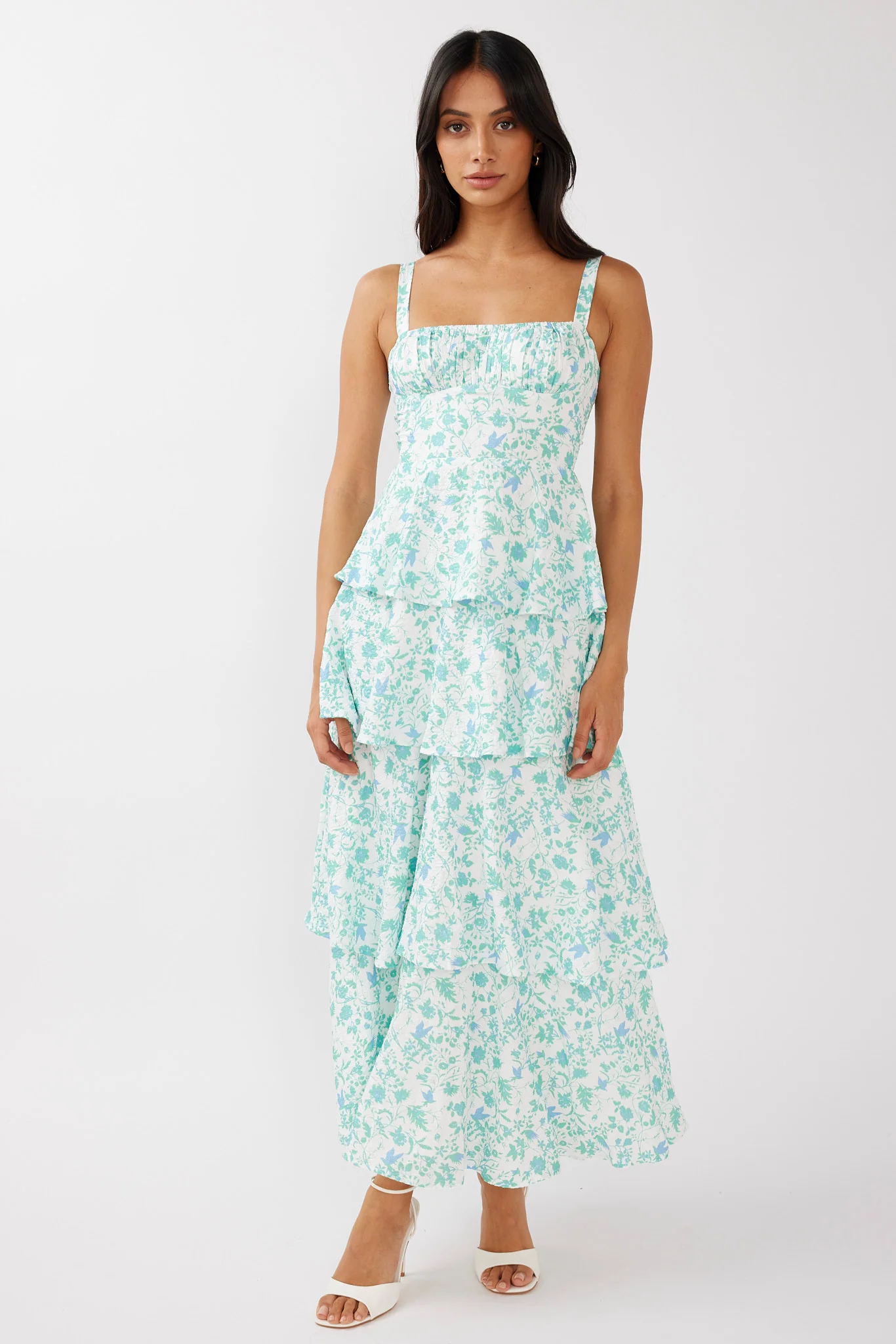 Provence Bloom Tiered Midi Dress Floral Green - Image 7