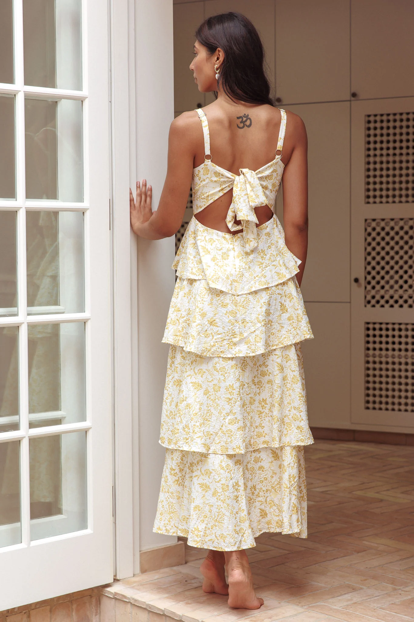 Provence Bloom Tiered Midi Dress Floral Yellow - Image 3
