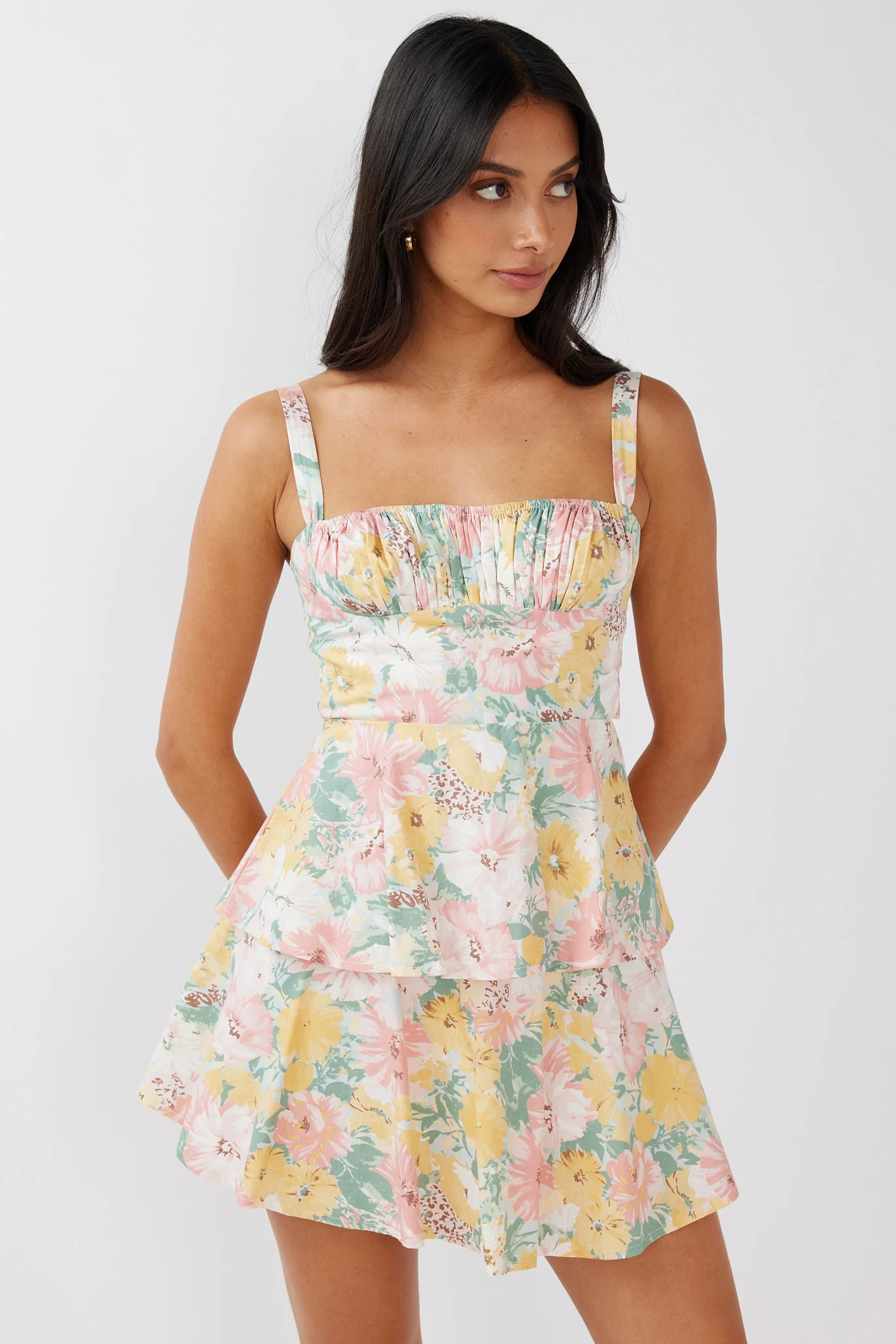Provence Bloom Tiered Mini Dress Multi Blush - Image 5