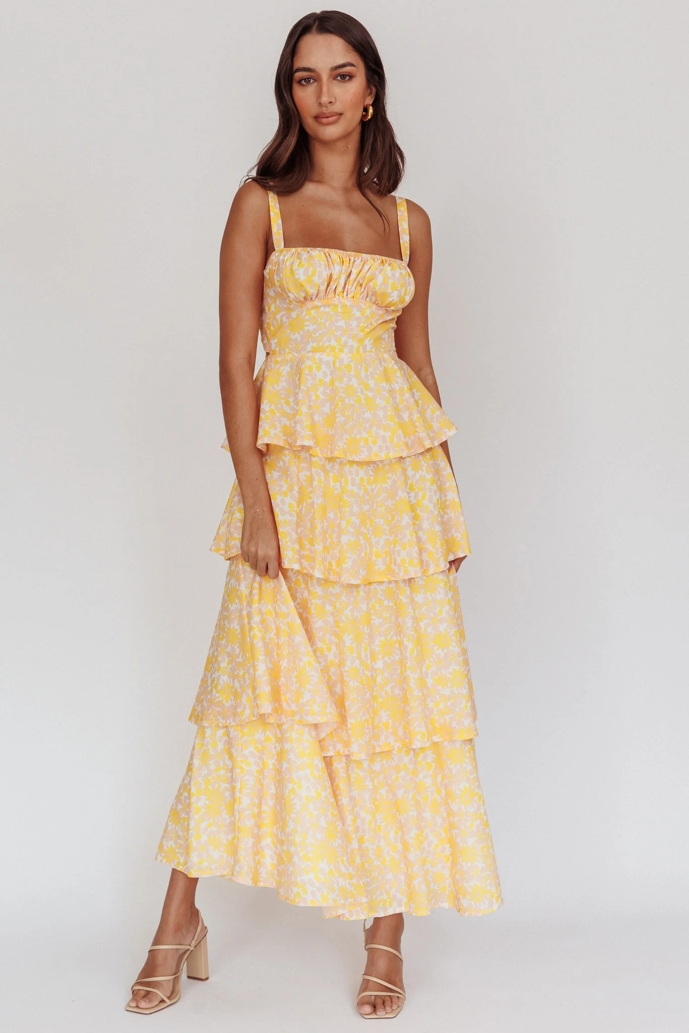 Provence Bloom Tiered Ruffle Floral Maxi Dress Yellow - Image 5