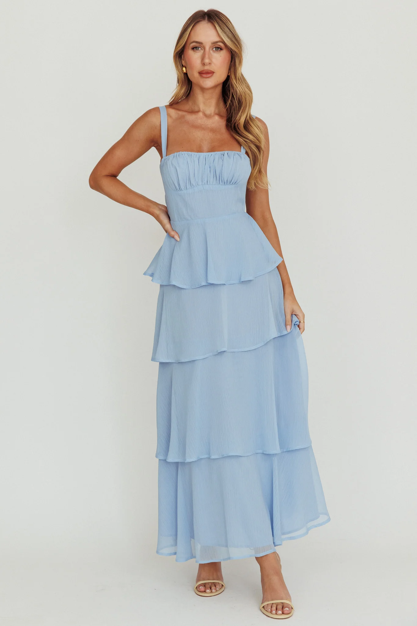 Provence Bloom Tiered Ruffle Maxi Dress Sky Blue - Image 4