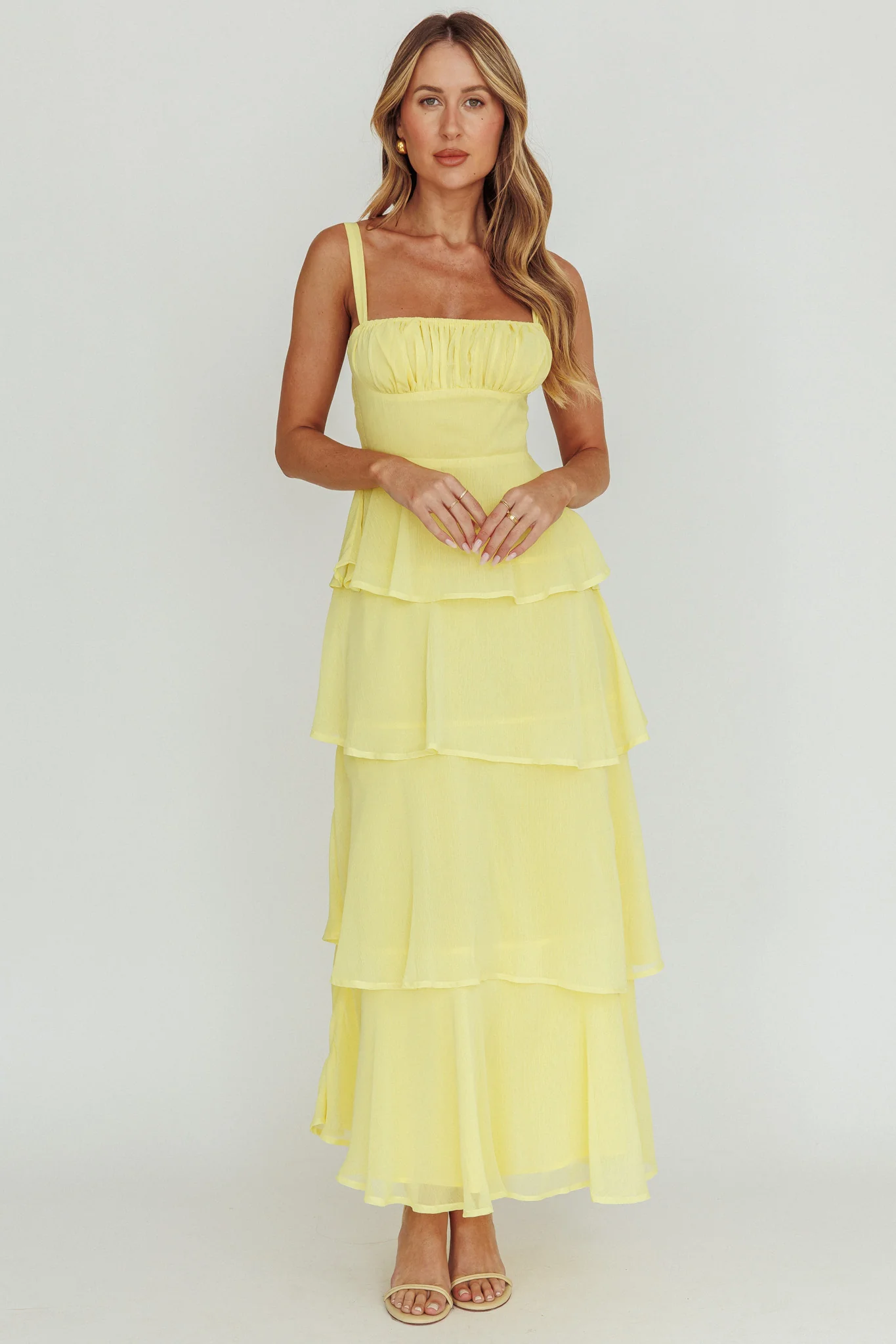 Provence Bloom Tiered Ruffle Maxi Dress Yellow - Image 3