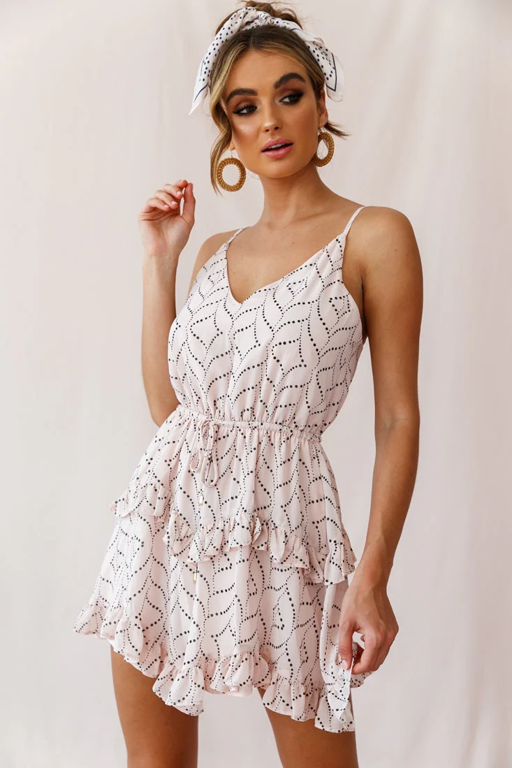 Provence Frill Trim Drawstring Waist Dress Polka Dot Print Blush - Image 6